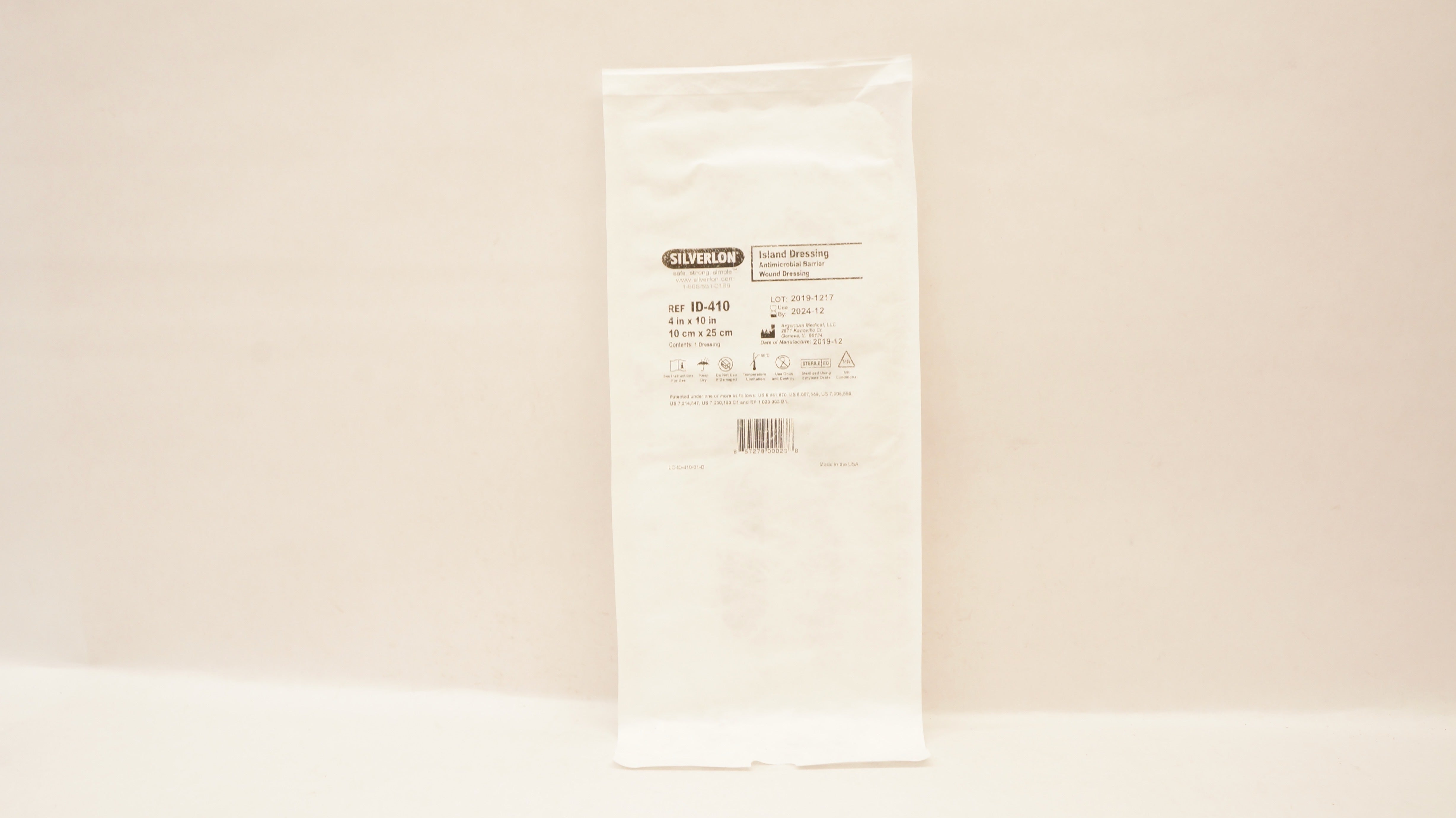 Silverlon ID-410 Island Antibacterial Barrier Wound Dressing 4x10inch