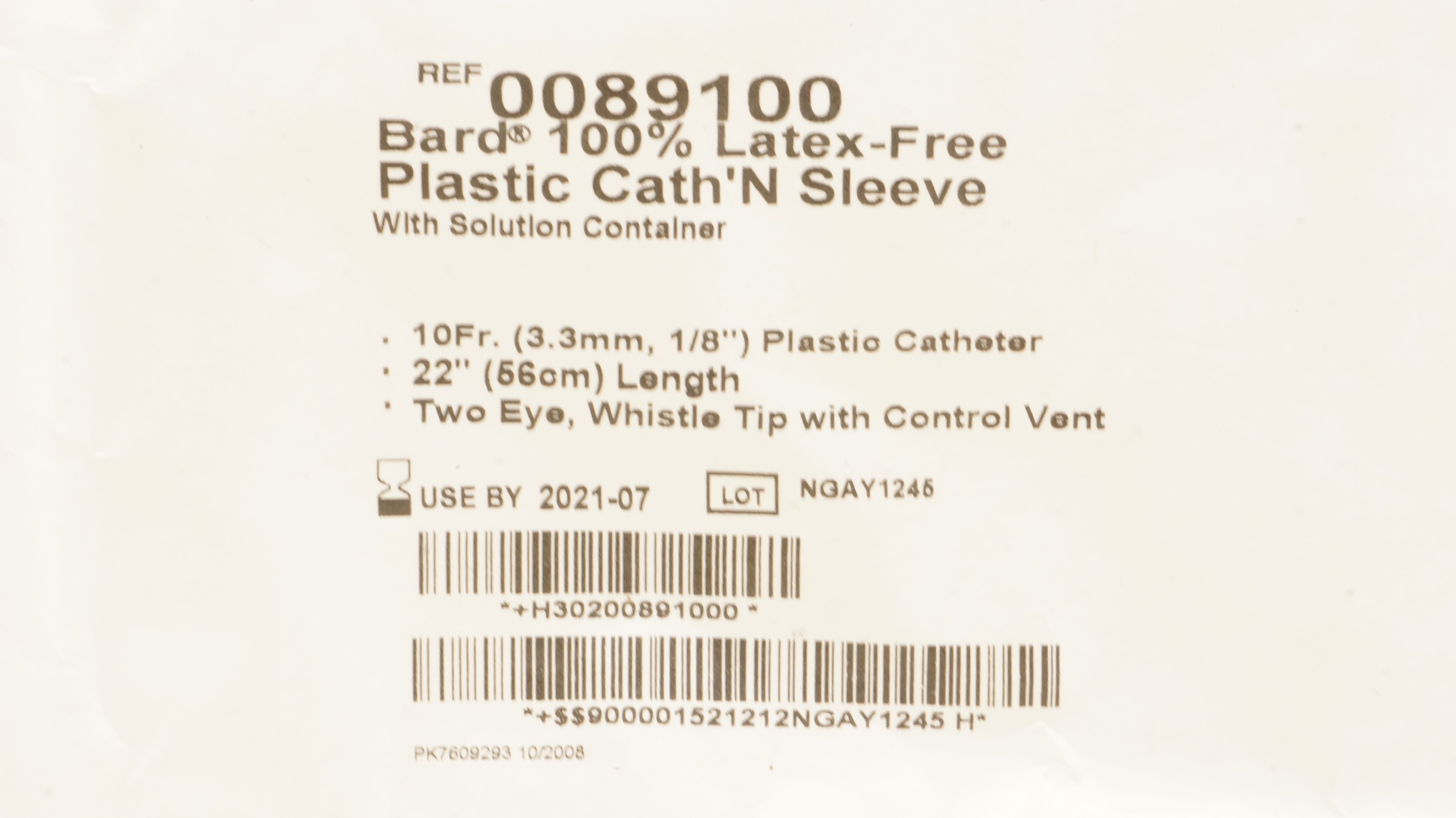 Bard 0089100 100 % Latex-Free Plastic Cath'N Sleeve with Solution Container 10Fr