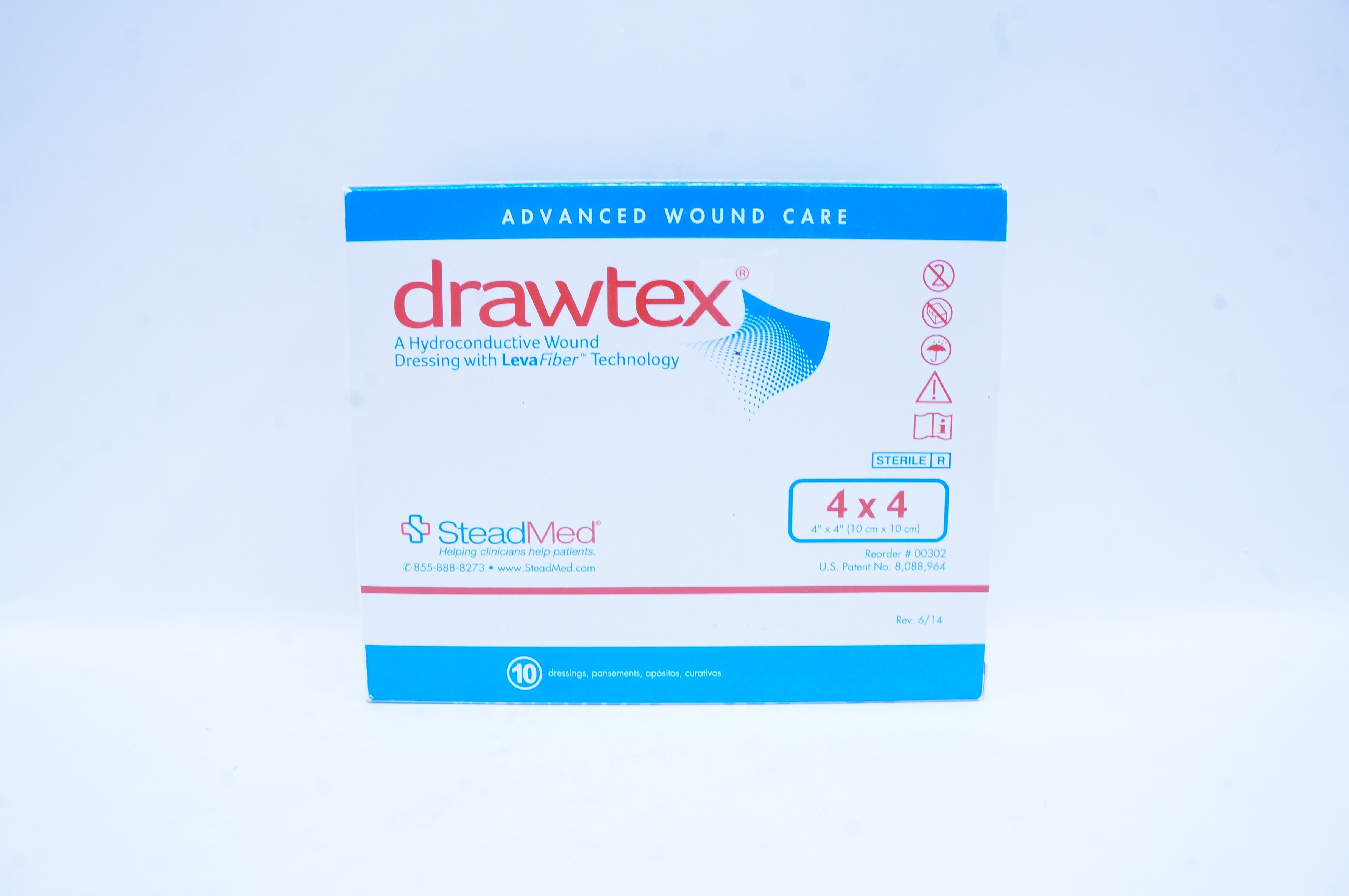 SteadMed 00302 Drawtex Hydroconductive Wound Dressing  4inch x 4inch - Box of 4