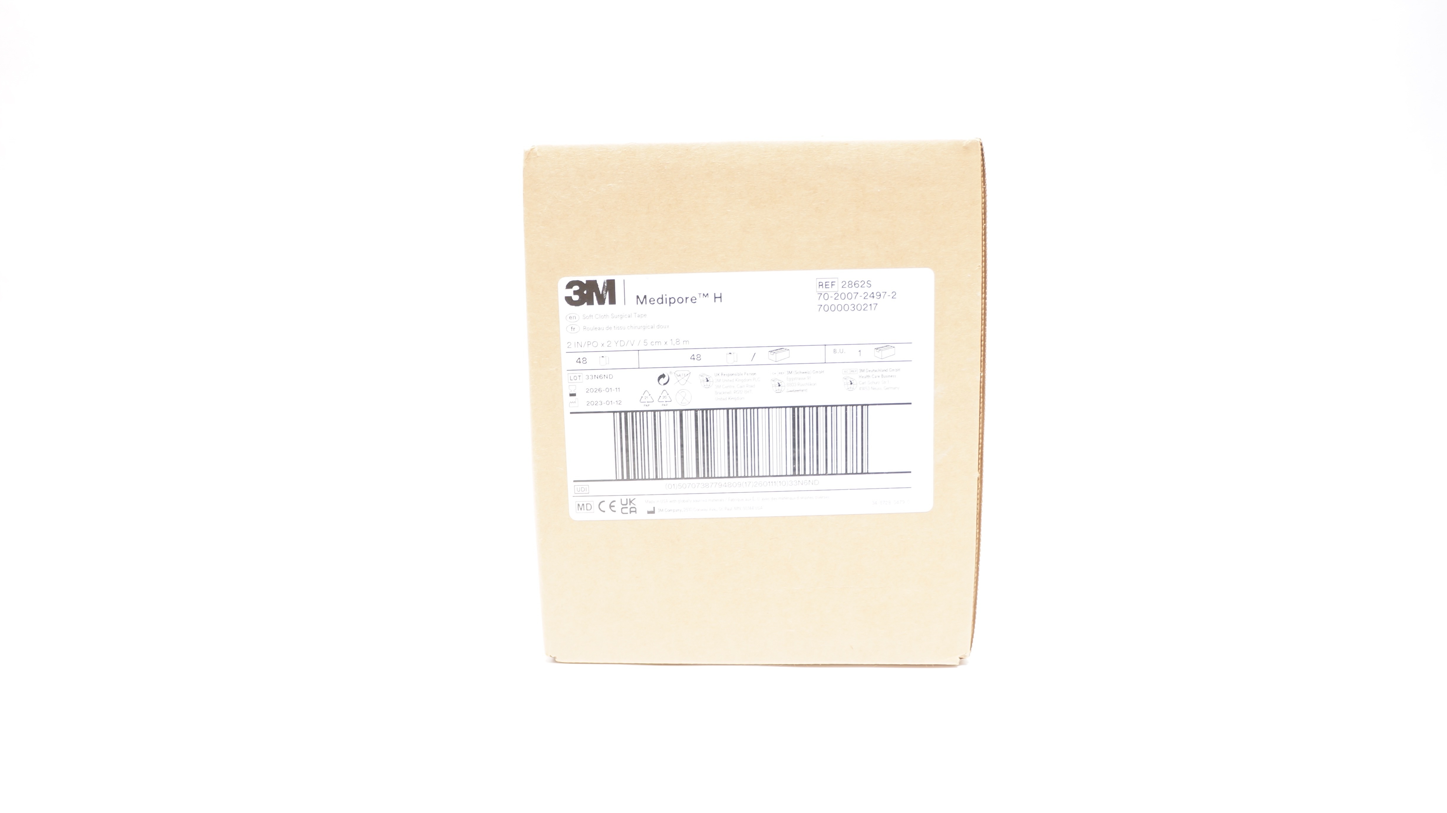 3M 2862S Medipore H Soft Cloth Surgical Tape 2in x 2y - Box of 48