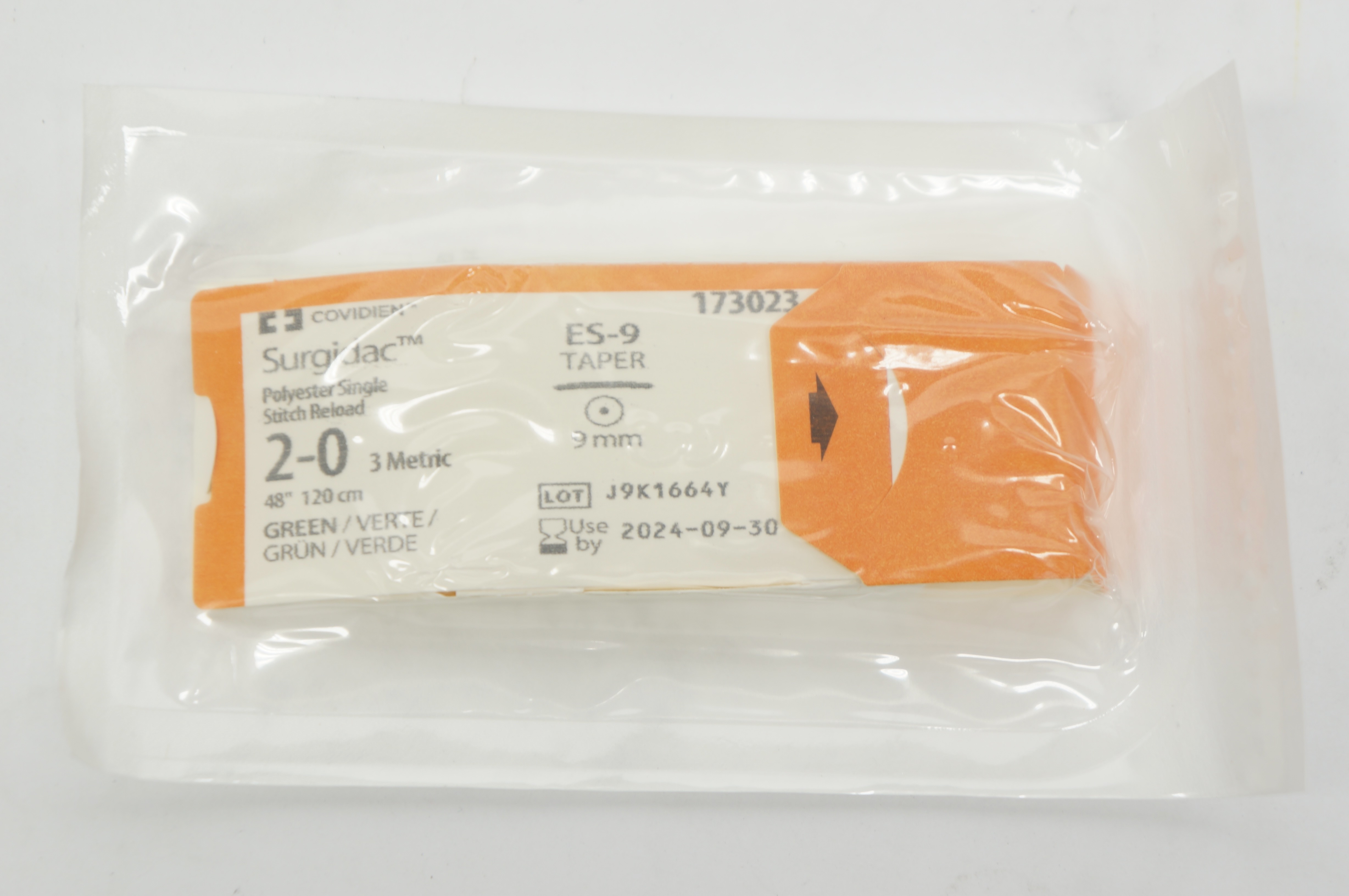 Covidien 173023 2-0 Surgidac Polyester Single Stitch Reload ES-9 Taper 48inch