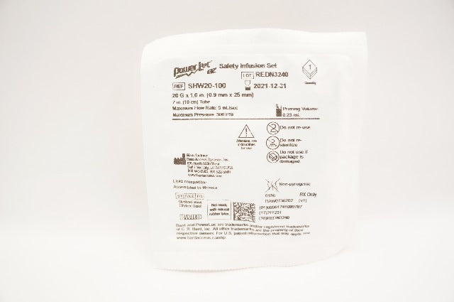 Bard SHW20-100 Power loc Safety Infusion Set 20G x 1.0inch, Prim. Vol. 0.23mL(x)