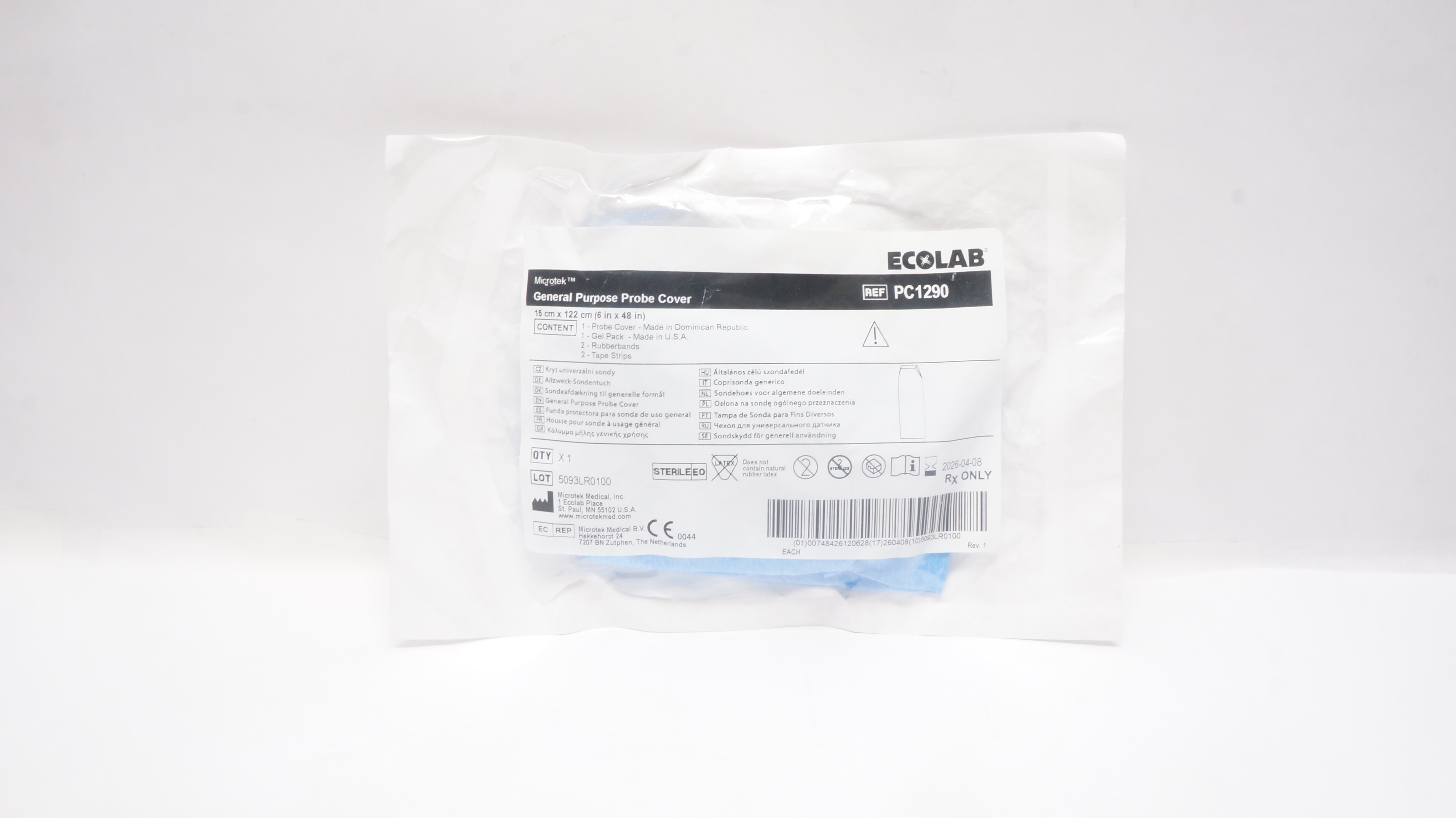 Microtek PC1290 Ecolab General Purpose Probe Cover 6inch x 48inch