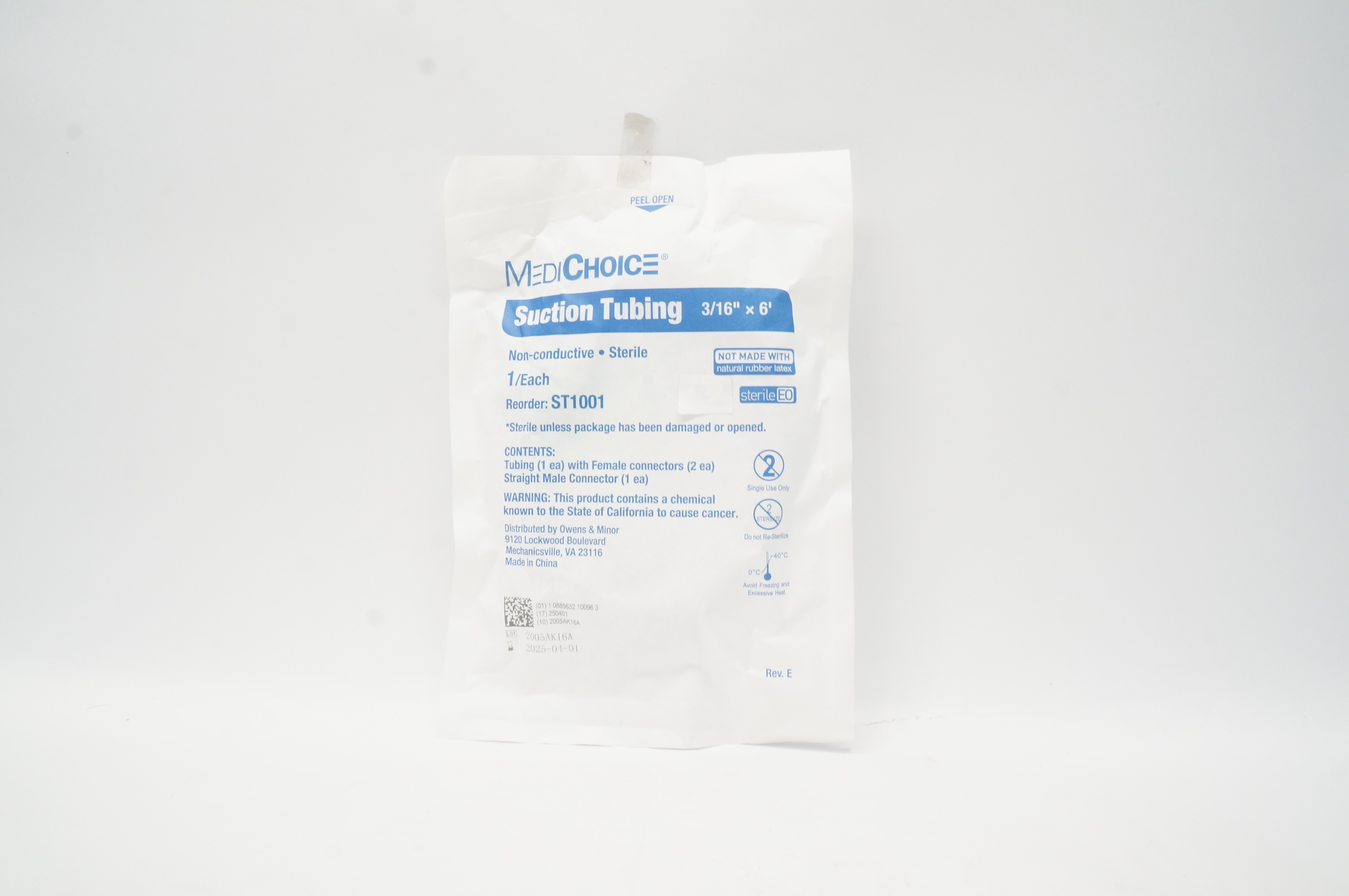 MediChoice ST1001 Suction Tubing Non-Conductive Sterile 3/16inch x 6ft