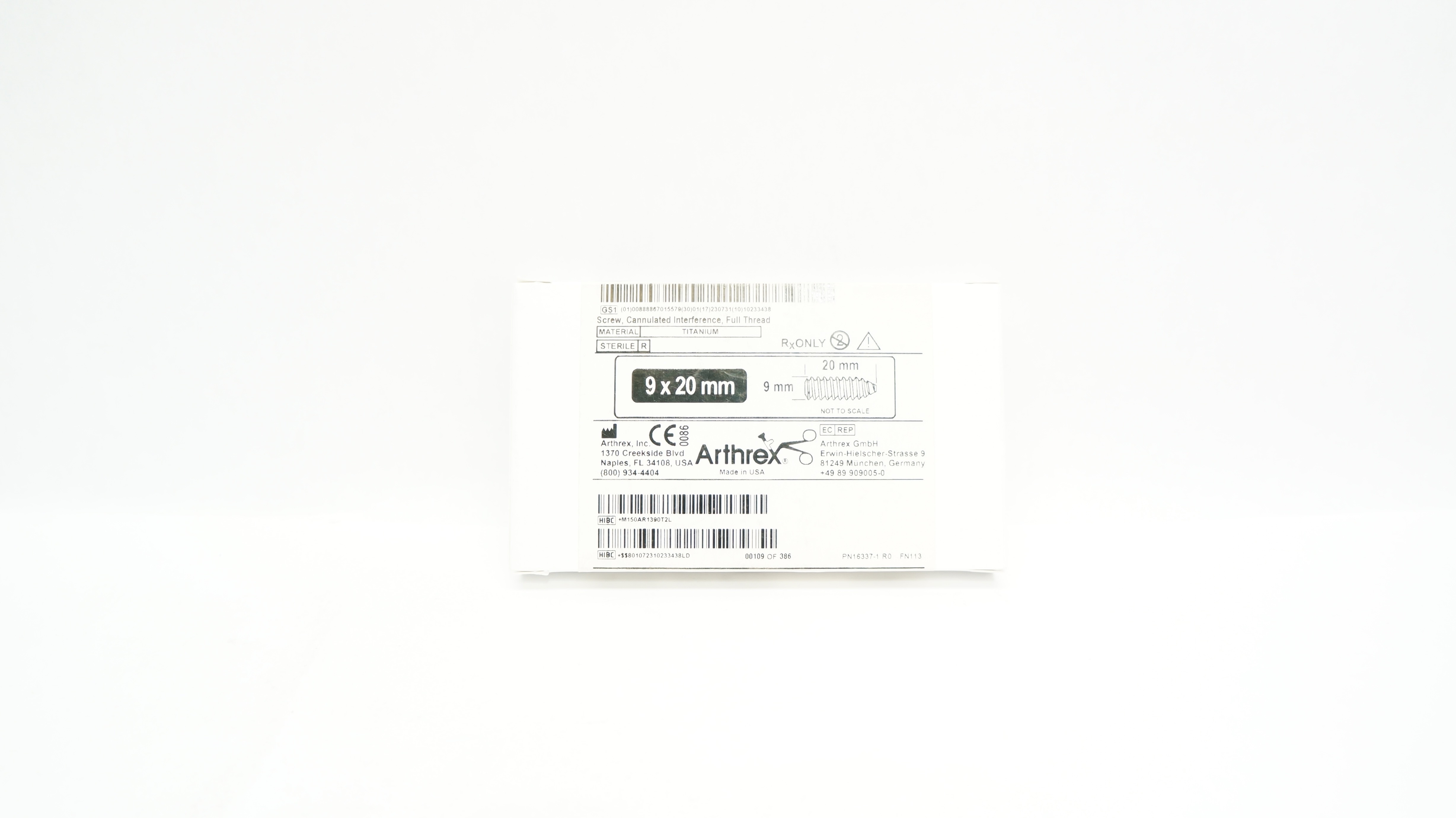 Arthrex AR-1390T Screw, Cannulated Interference, Full Thread 9mm x 20mm (x)