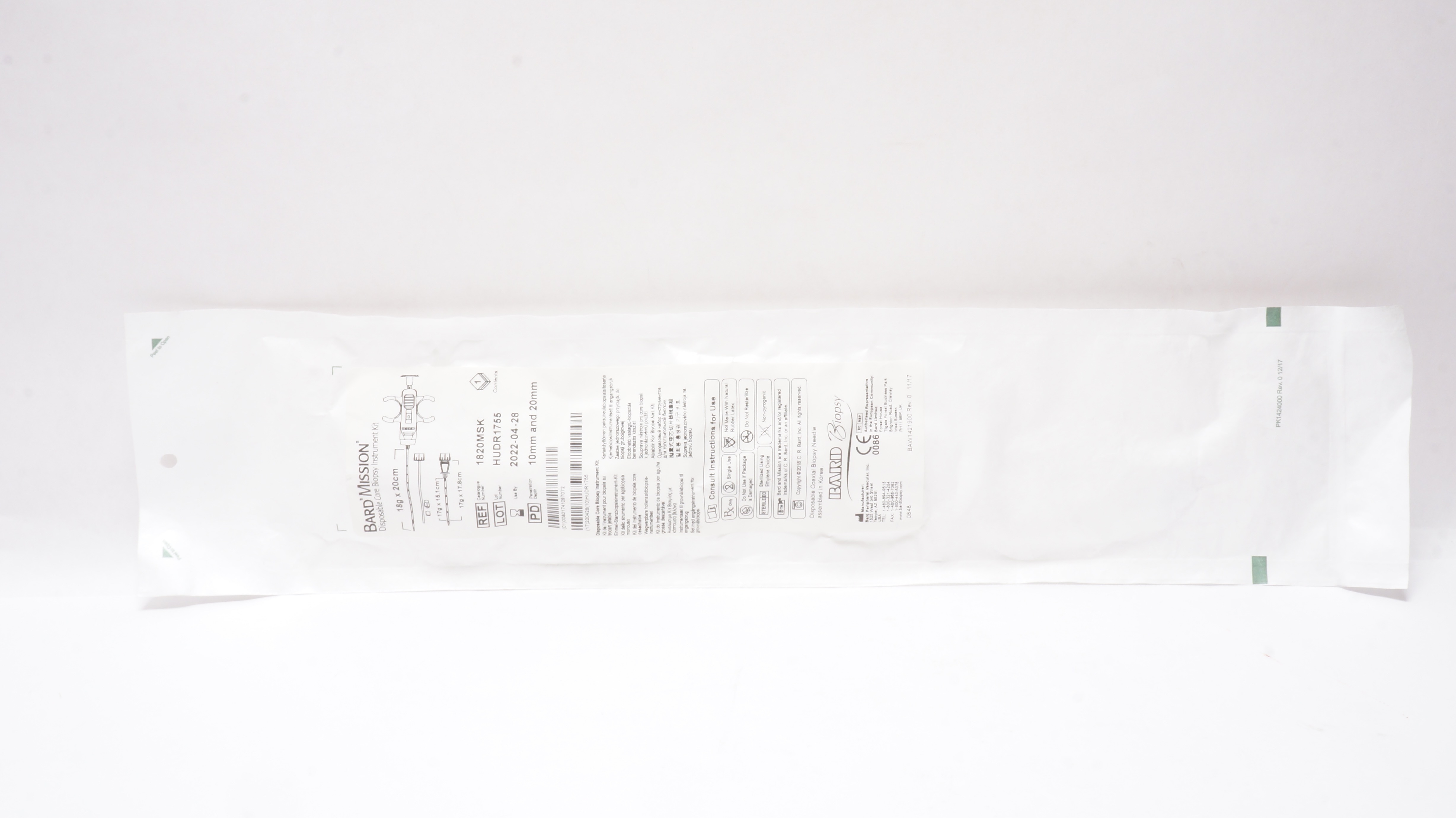 Bard Mission 1820MSK Disposable Core Biopsy Instrument Kit 18g x 20cm (x)