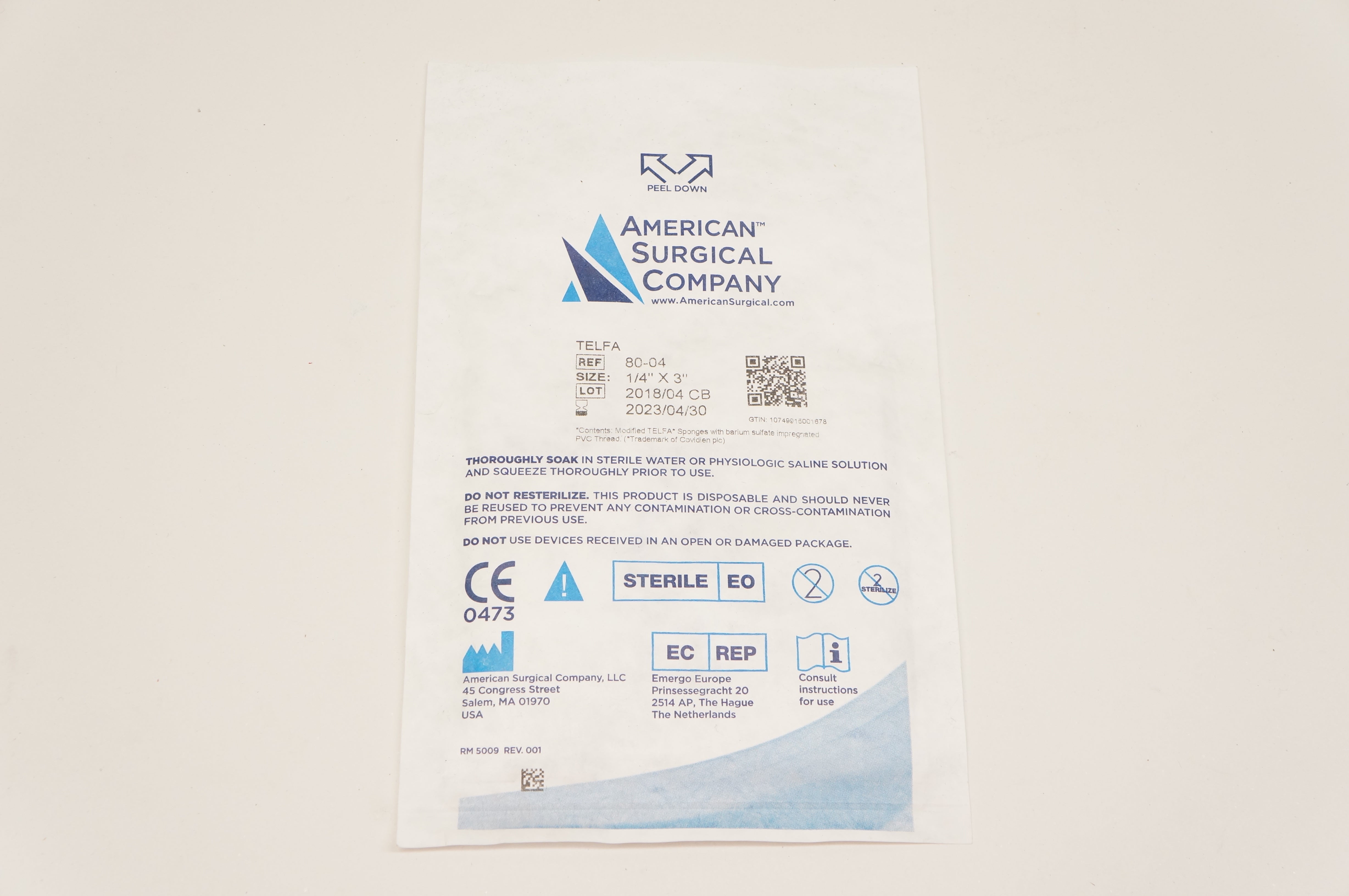 American Surgical 80-04 Telfa 1/4inch x 3inch