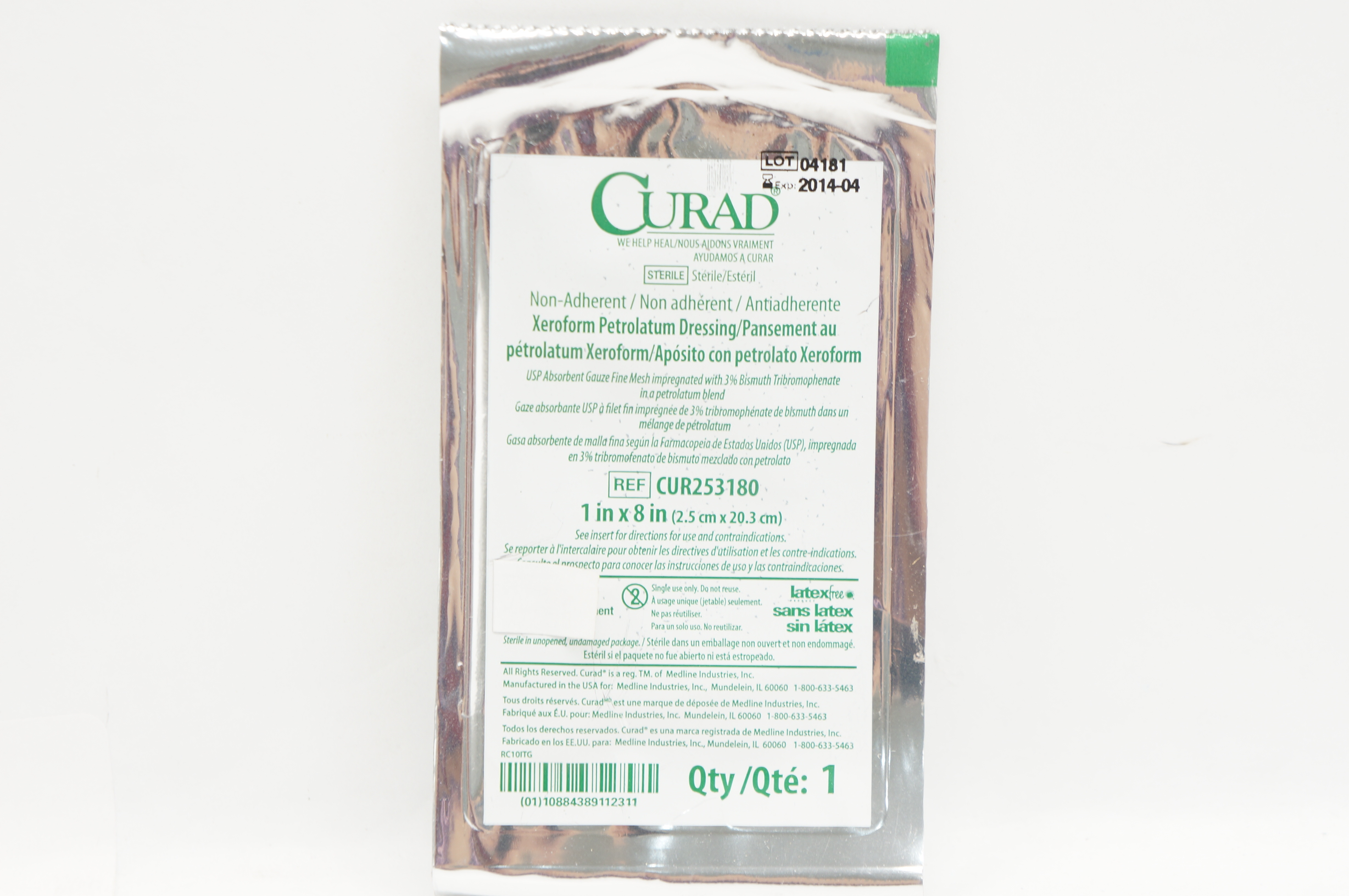 Medline CUR253180 Curad Xeroform Petrolatum Dressing 1 x 8inch (x)