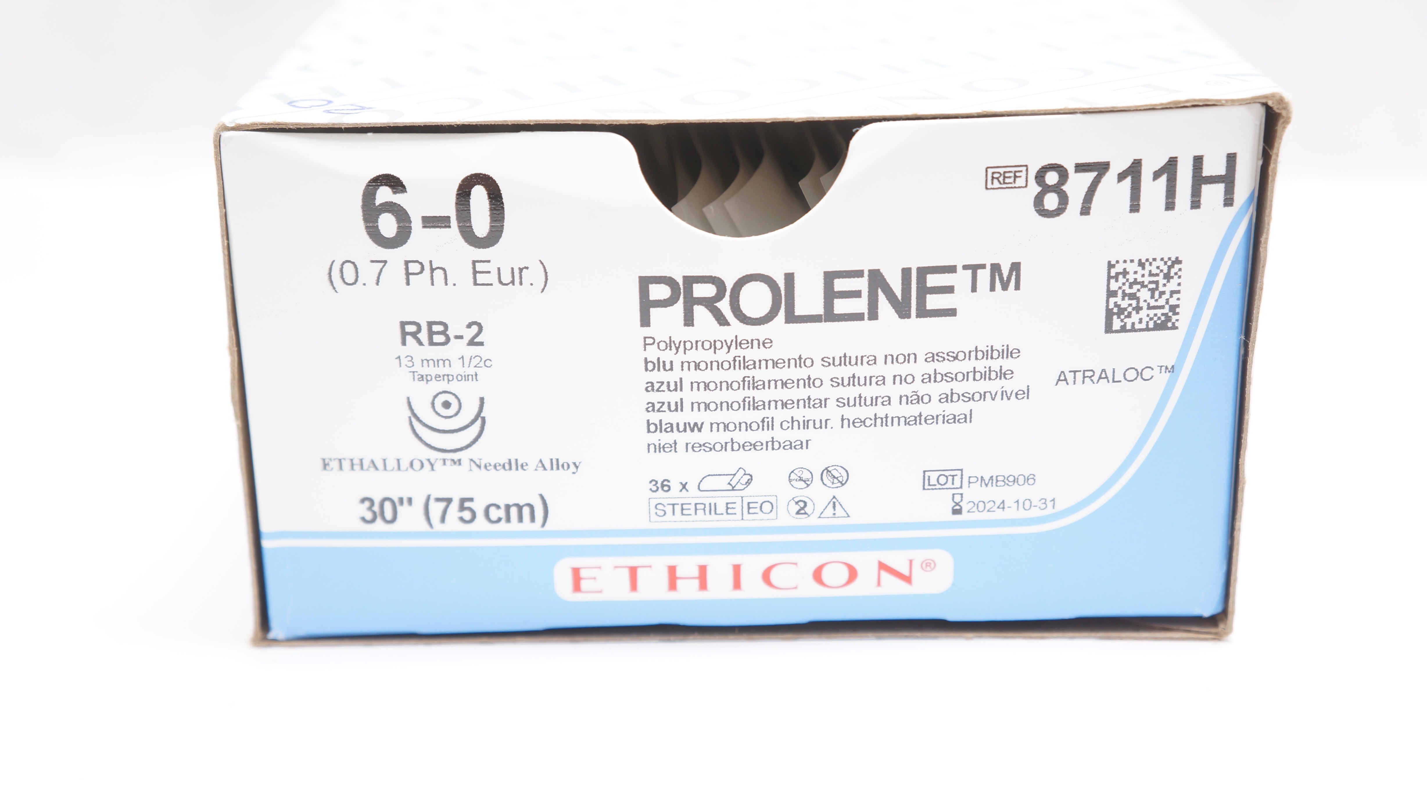 Ethicon 8711H 6-0 PROLENE Stre RB-2 1/2c 13mm Taperpoint, 30inch - Box of 20