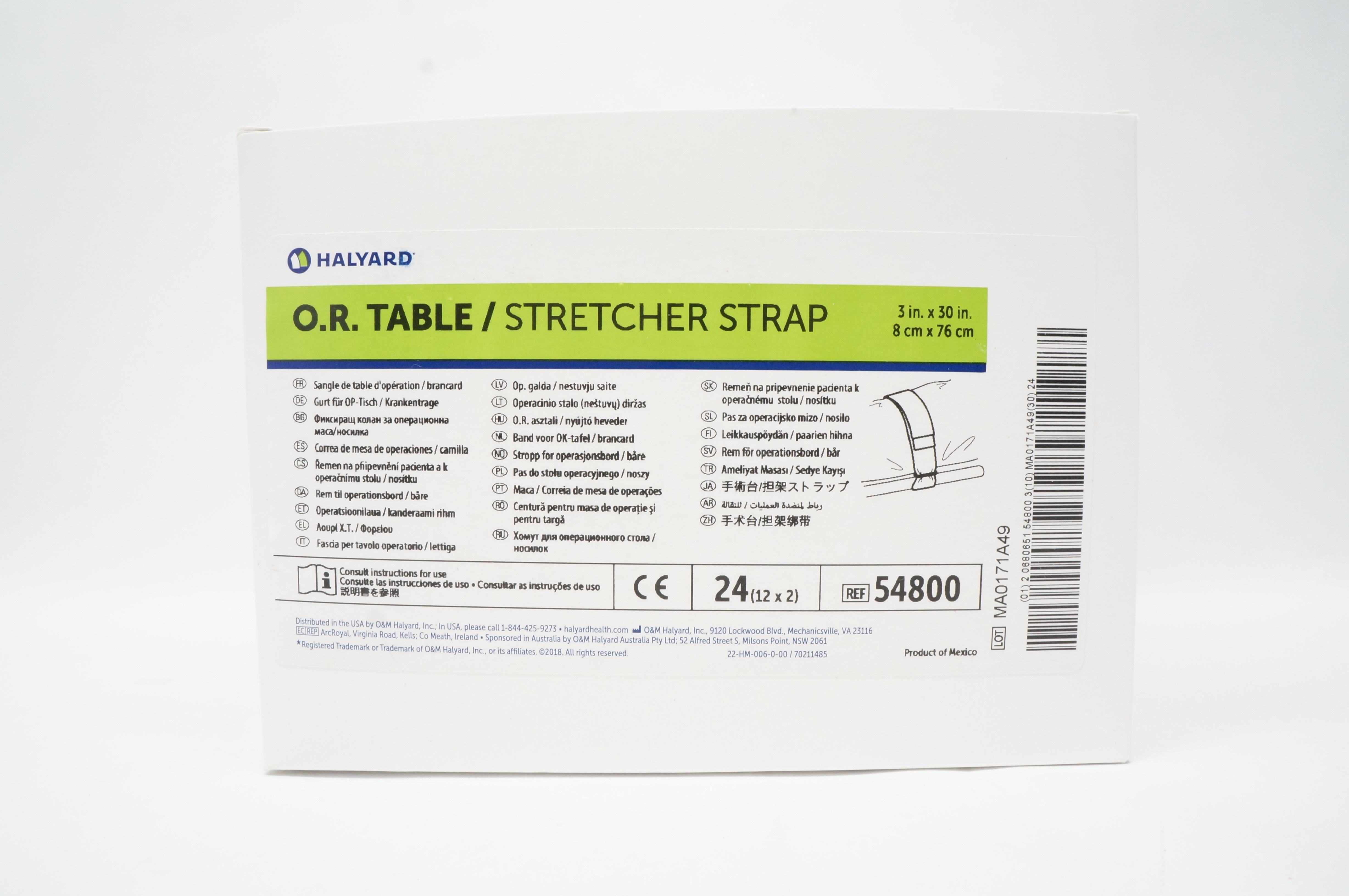 Halyard 54800 O.R. Table/Stretcher Strap 3 inch x 30 inch - Box of 24