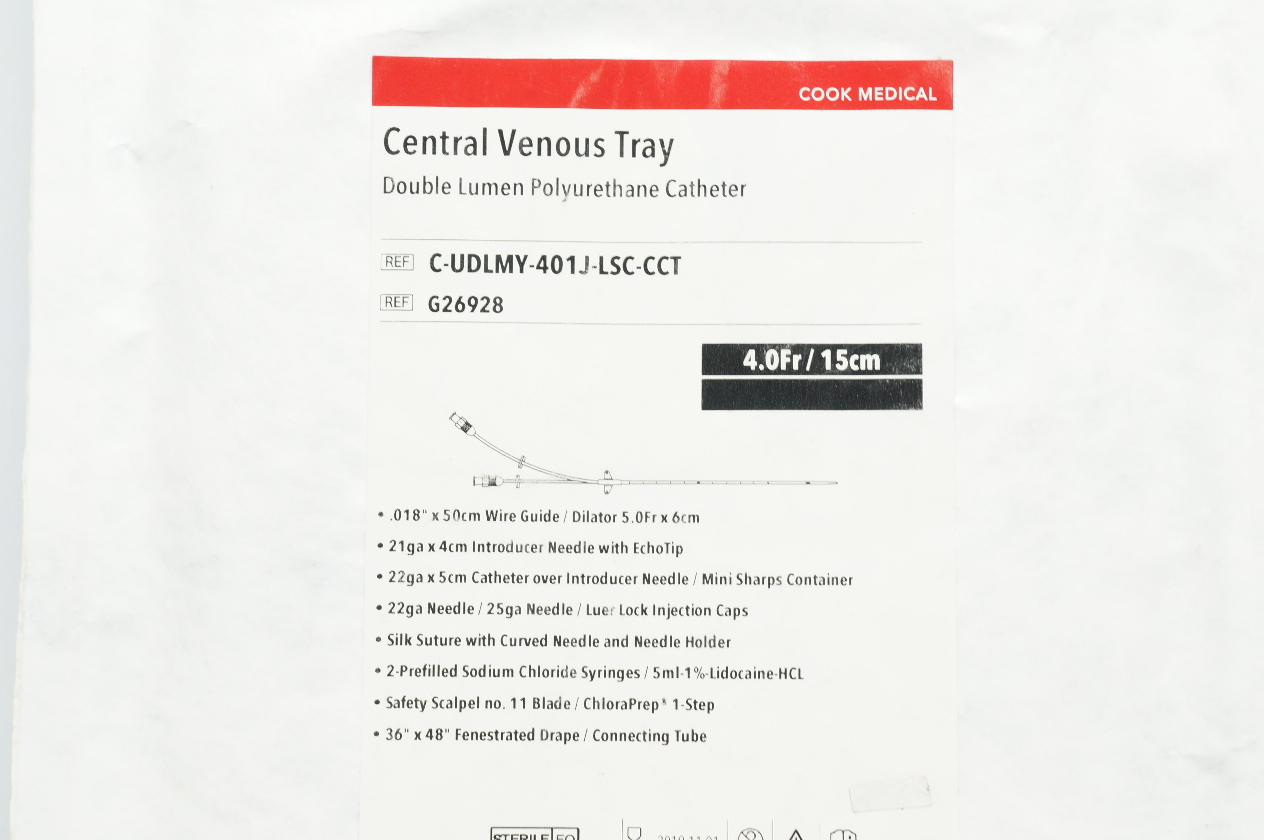 Cook Medical G26928 Central Venous Tray 4.0Fr/15cm (x)