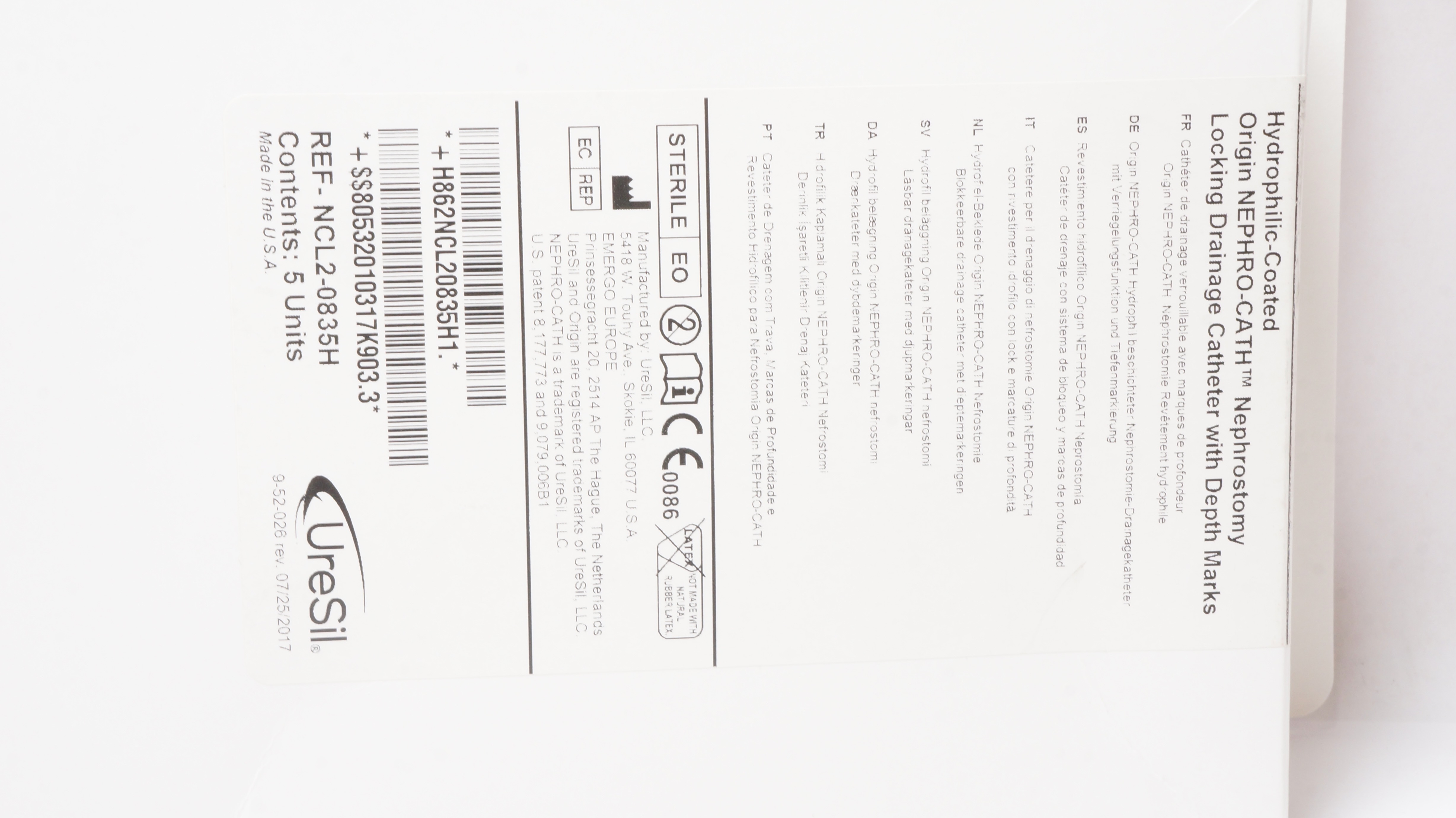 UreSil NCL2-0835H Origin Nephrostomy Locking Drainage Cath.8F (x) - Box of 5