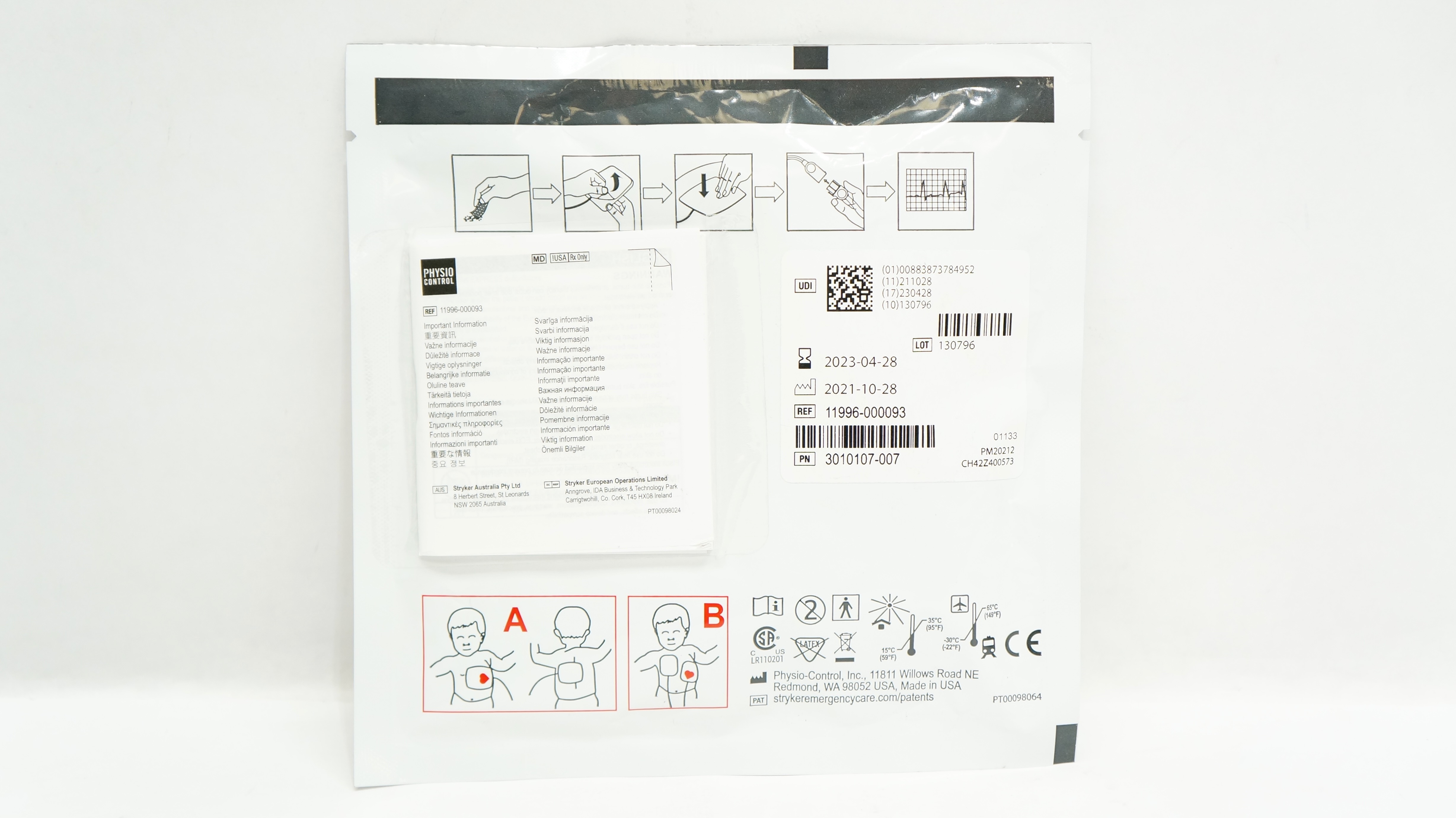 Physio Control 11996-000093 Quik-Combo RTS Pediatric ECG Electrodes 0-33lbs. (x)