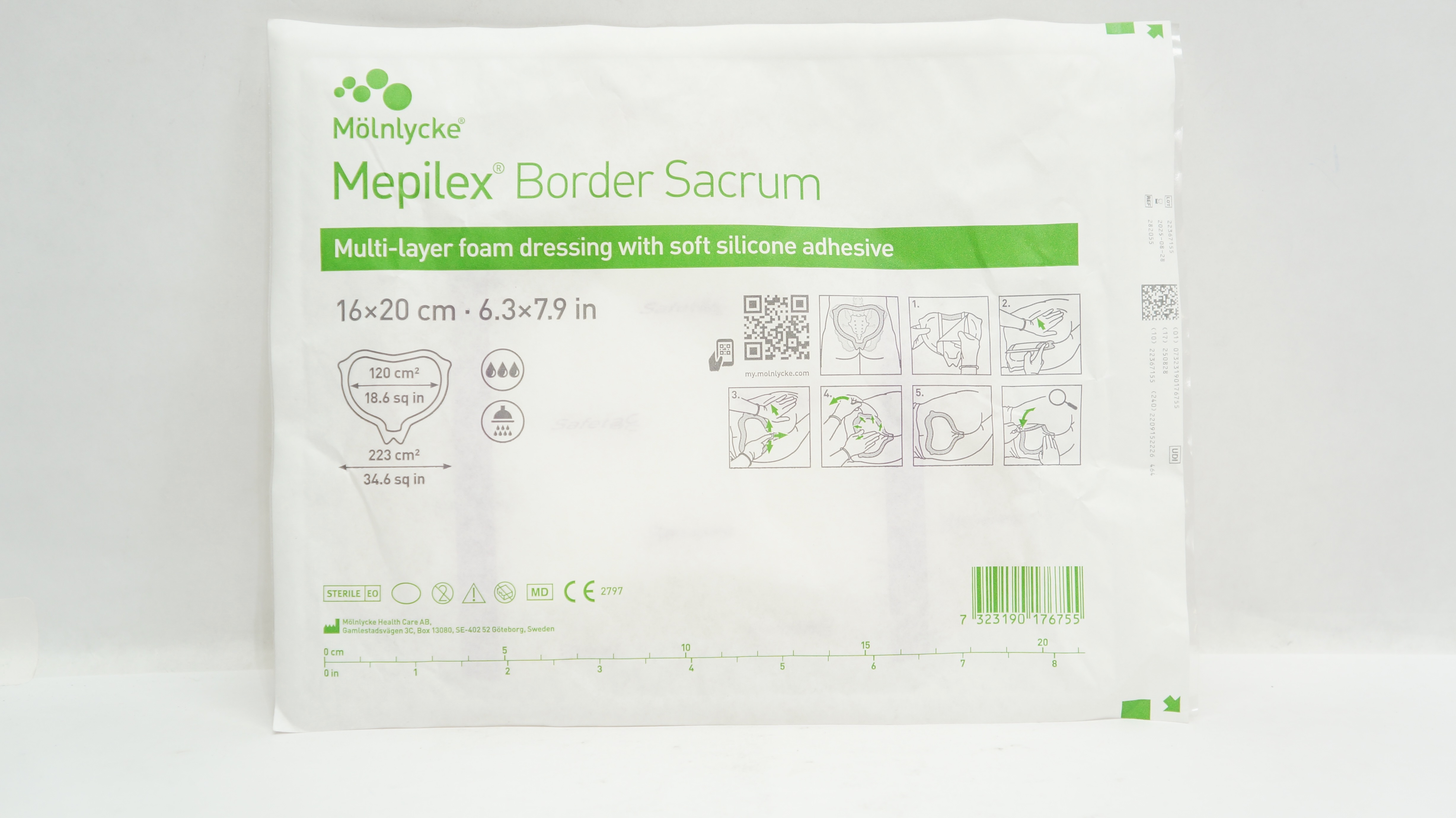 Molnlycke Health Care 282055 Mepilex Border Sacrum Foam Dressing 6.3 x 7.9inch