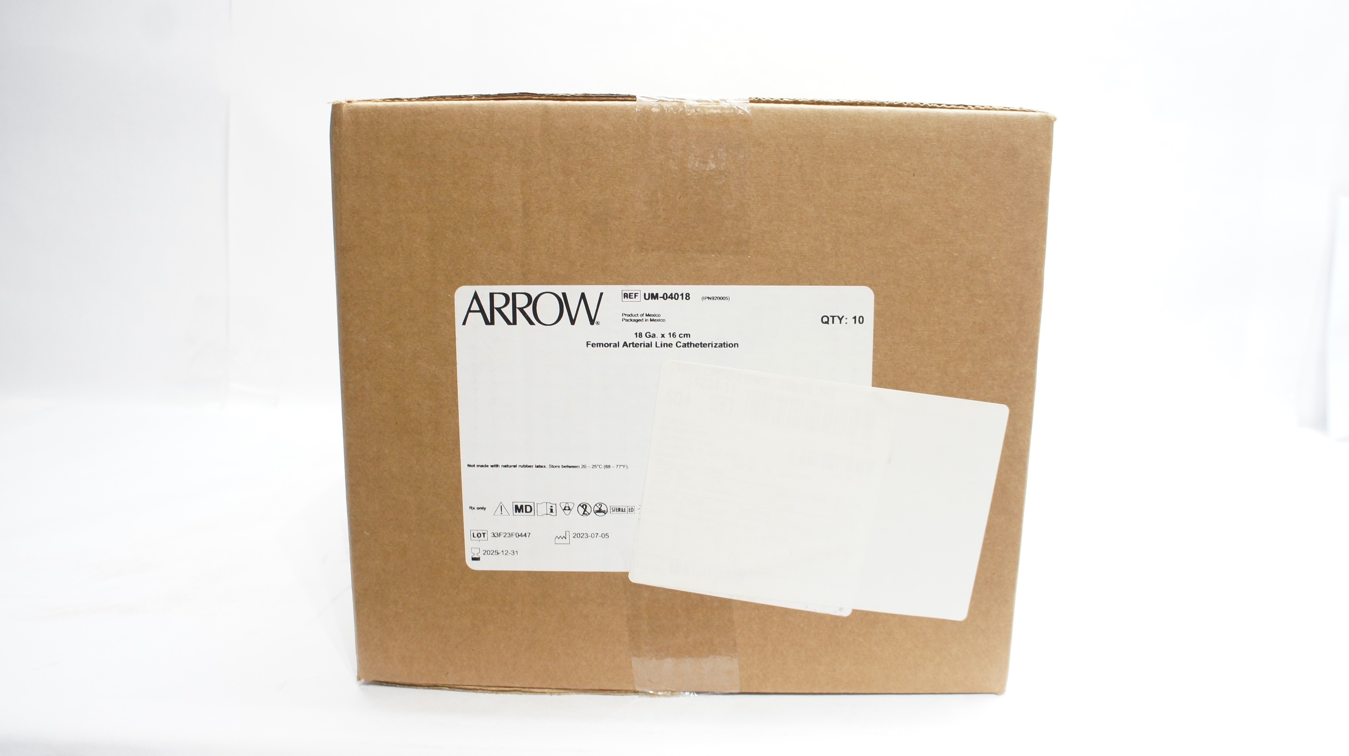 Arrow UM-04018 Femoral Arterial Line Cath. Kit 18Ga x 16cm - Case of 10