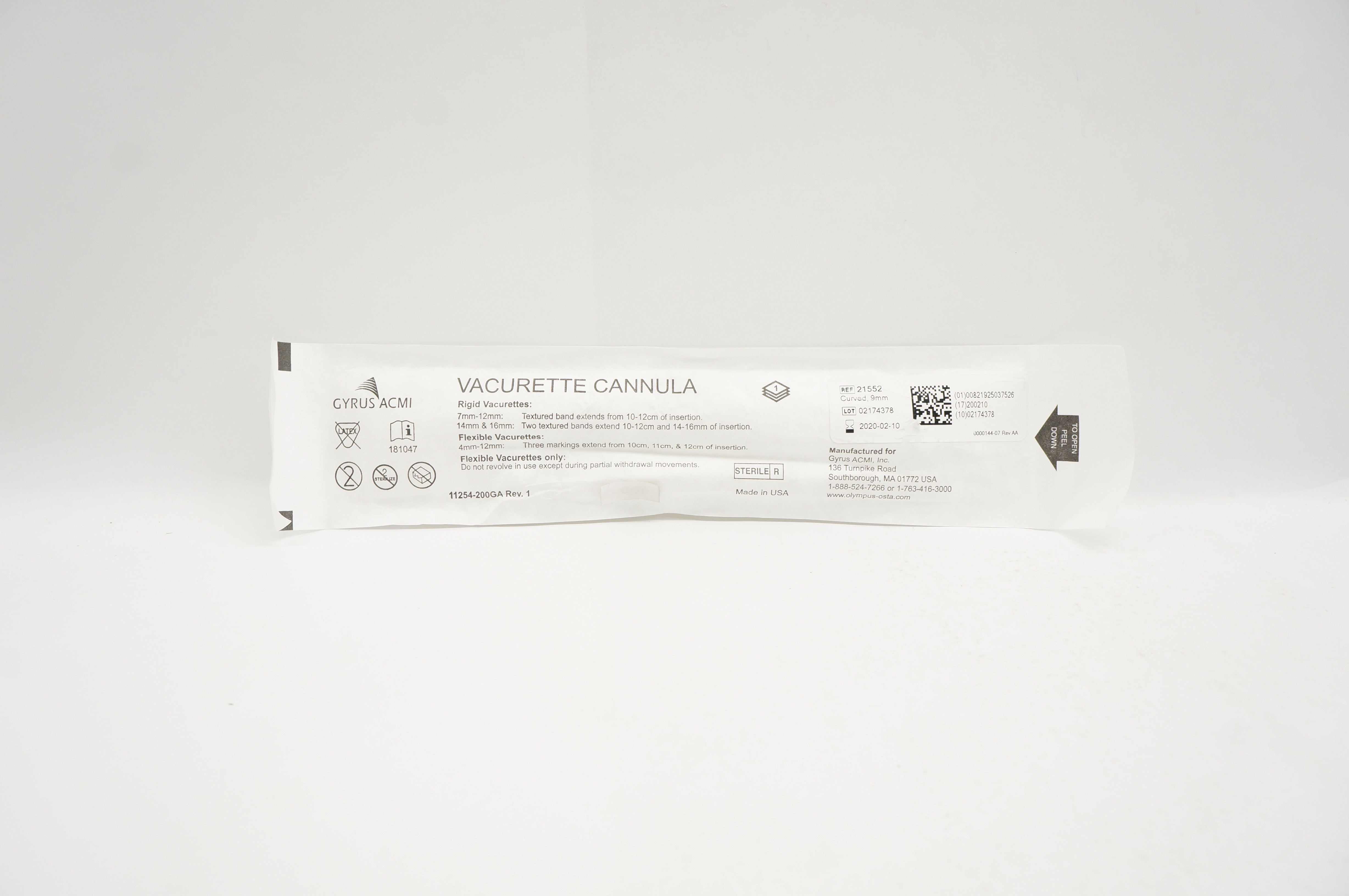 Gyrus ACMI 21552 Vacurette Cannula Curved Rigid OD 9mm (x)