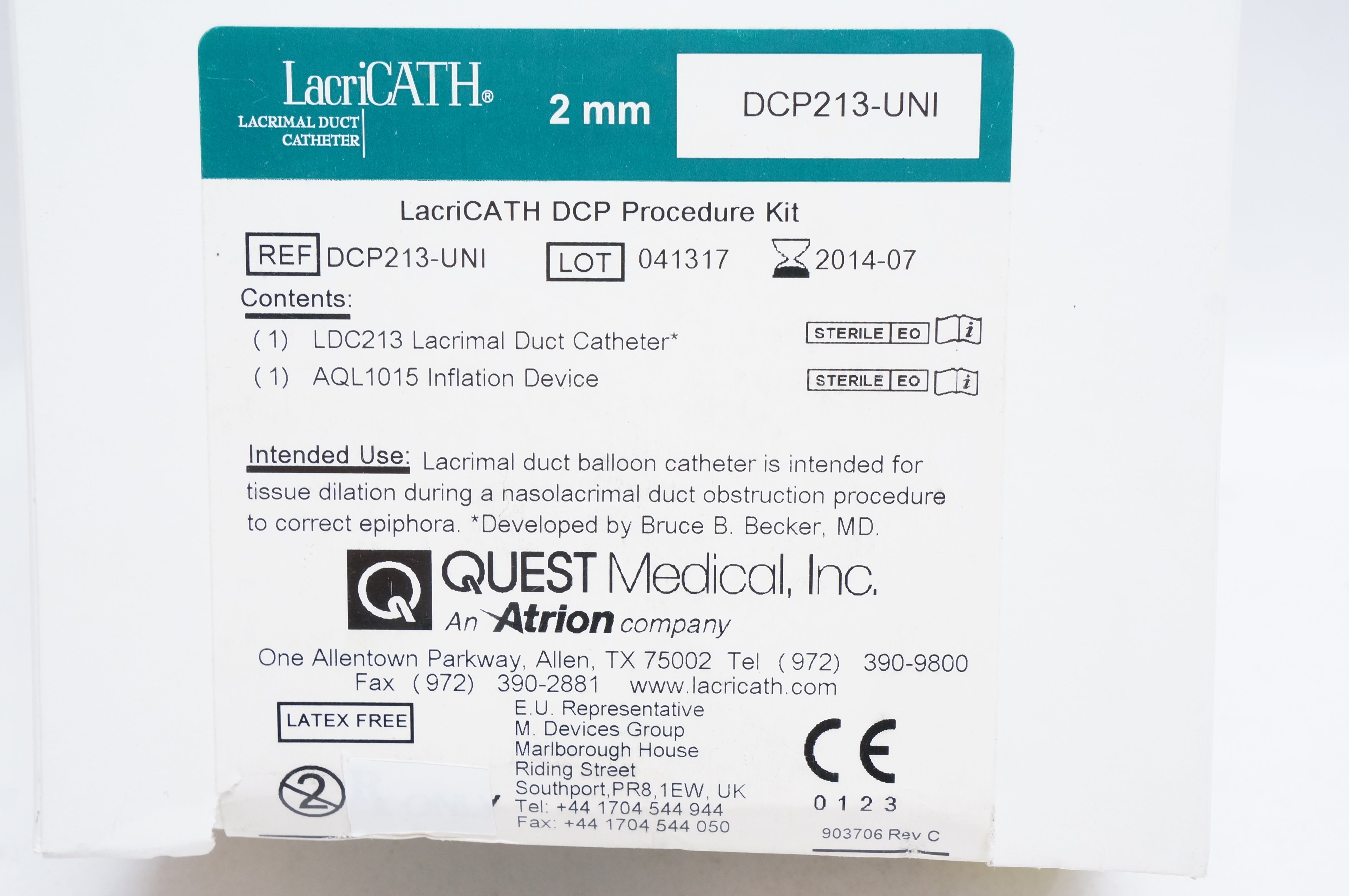 Quest Medical DCP213-UNI LacriCath DCP Procedure Kit 2mm (x)