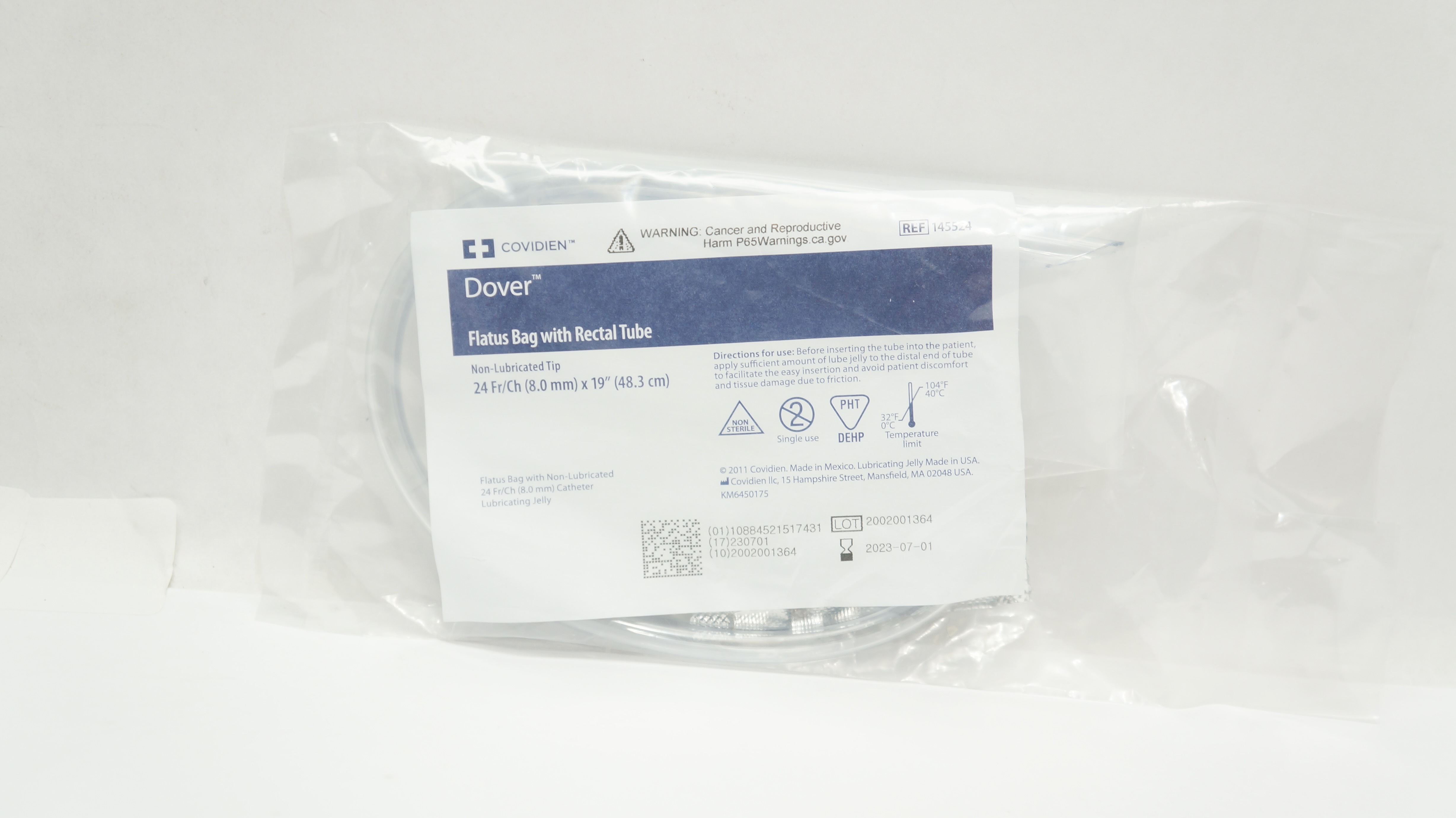 Covidien 145524 Dover Flatus Bag with Rectal Tube 24Fr x 19inch (x)