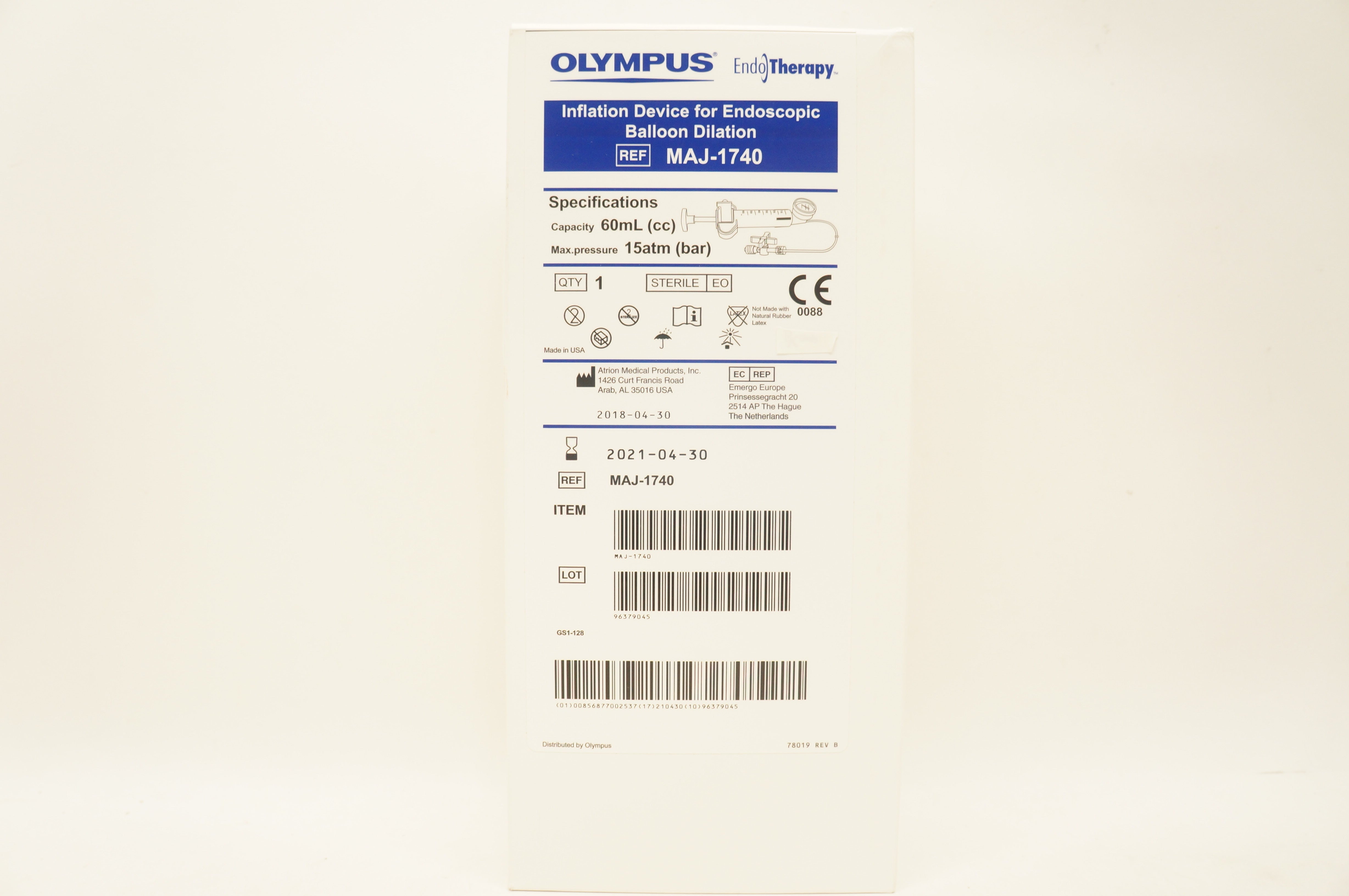 Olympus MAJ-1740 Inflation Device for Endoscopic Balloon Dilation 60ml (x)