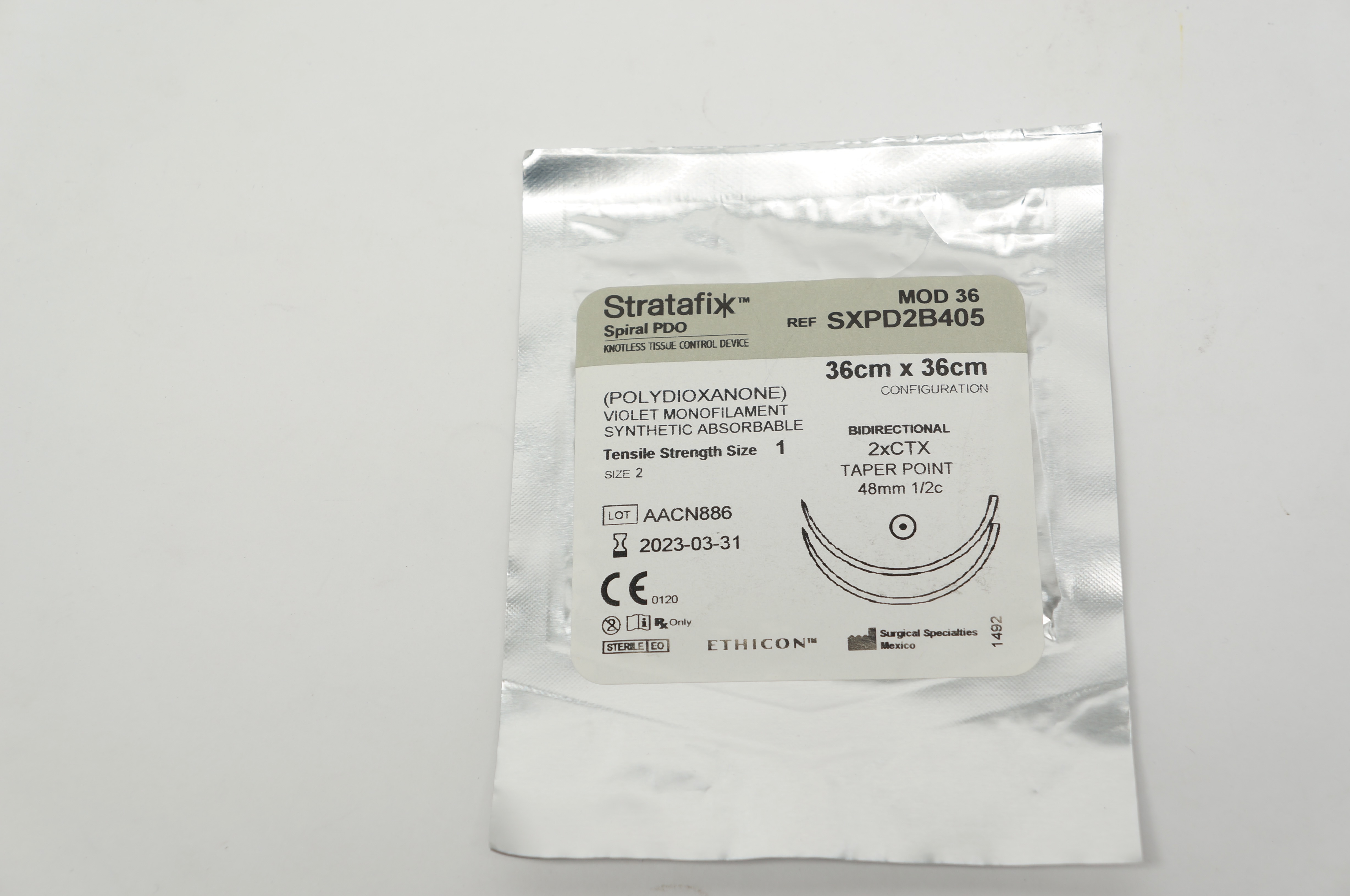 Ethicon SXPD2B405 1 Stratafix Spiral PDO, 2xCTX Taper Point 48mm 1/2c 36cm x36cm