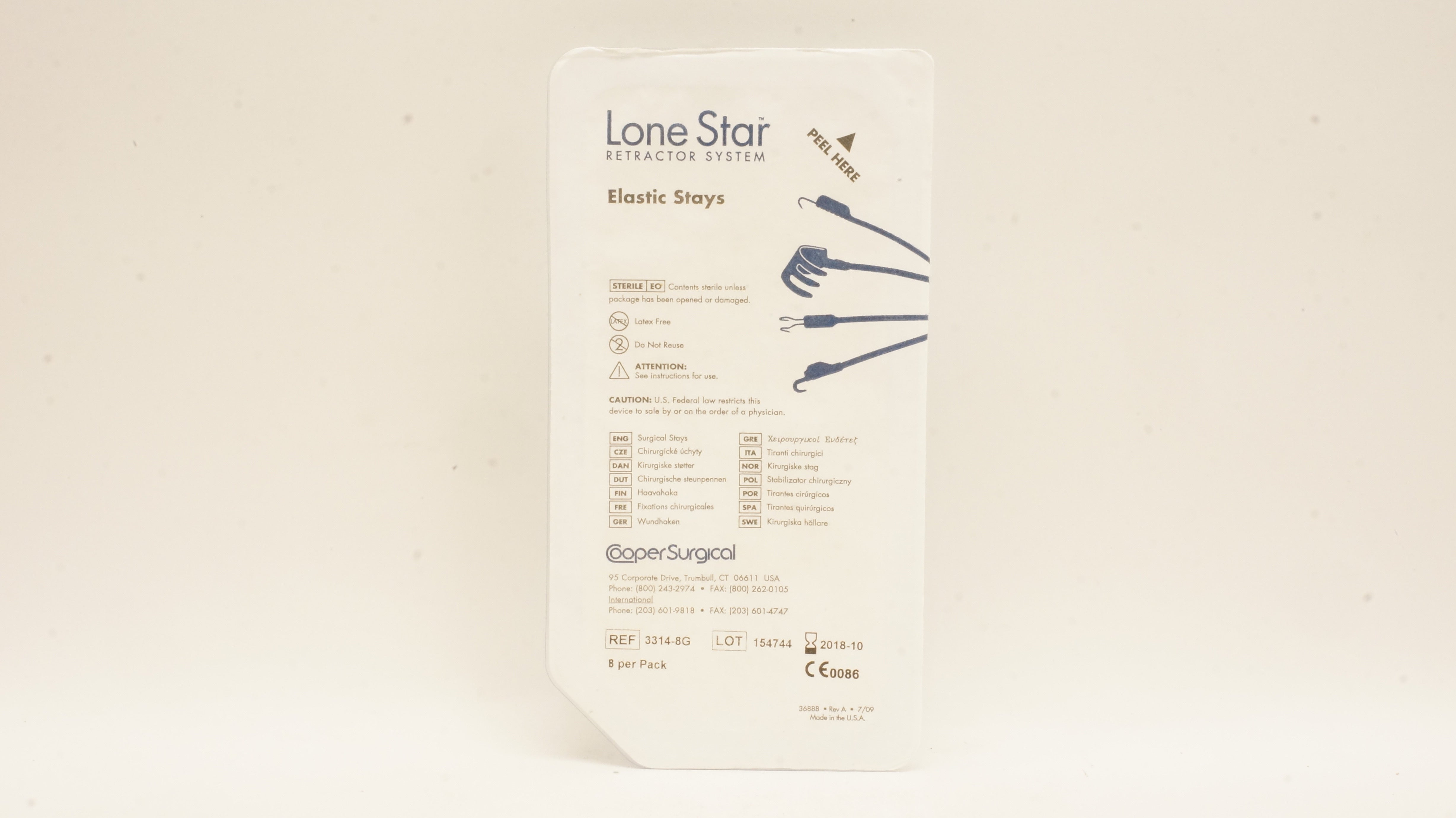 Cooper Surgical 3314-8G Elastic Stays Lone Star 3mm - Pack of 8 (x)