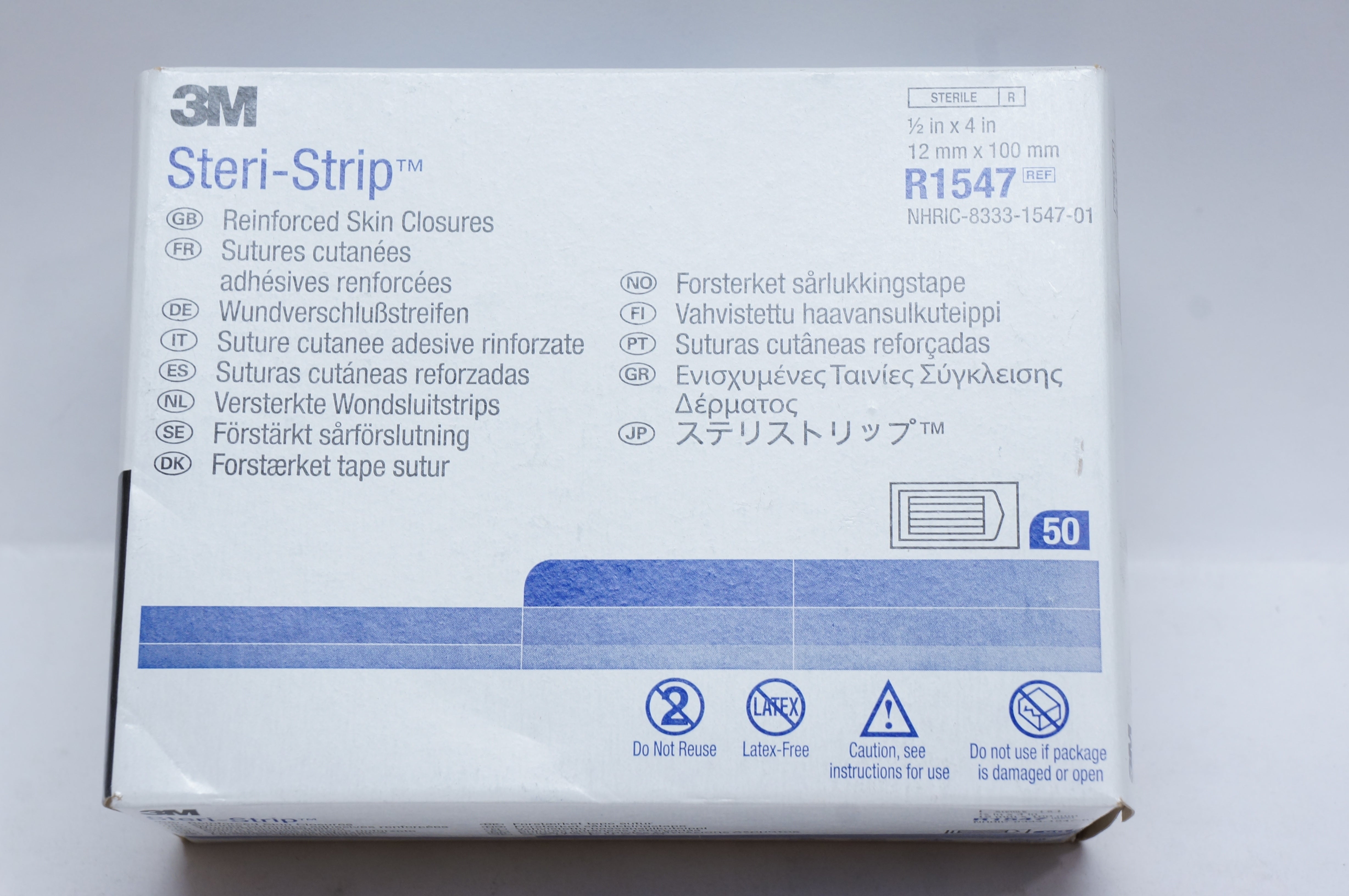 3M R1547 Steri-Strip Reinforced Skin Closures 1/2inch x 4inch (x) - Box of 50