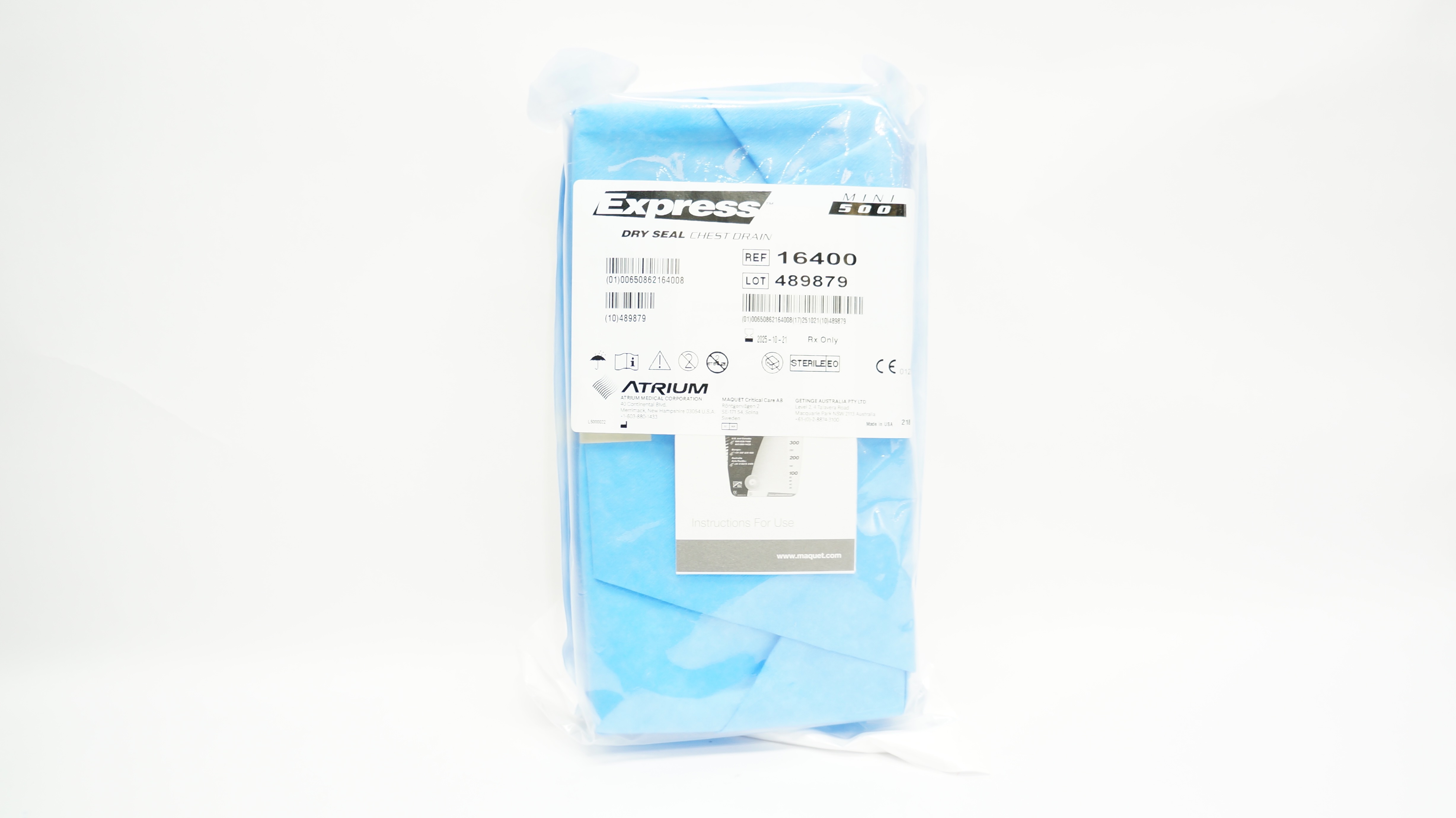 Atrium 16400 Express Dry Seal Chest Drain, Mini 500