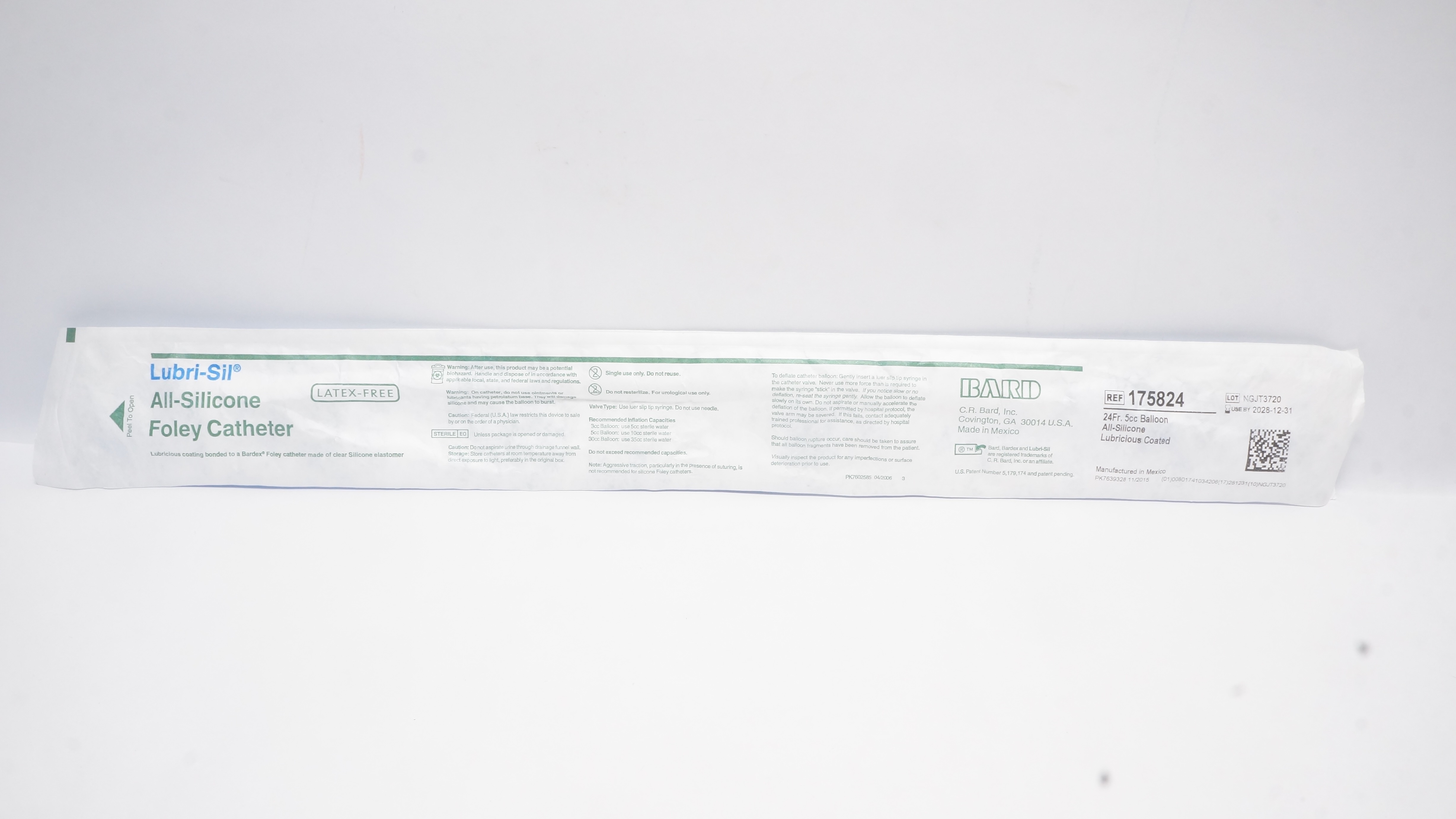 Bard 175824 Lubri-Sil All-Silicone Foley Cath. Balloon 24Fr. 5cc