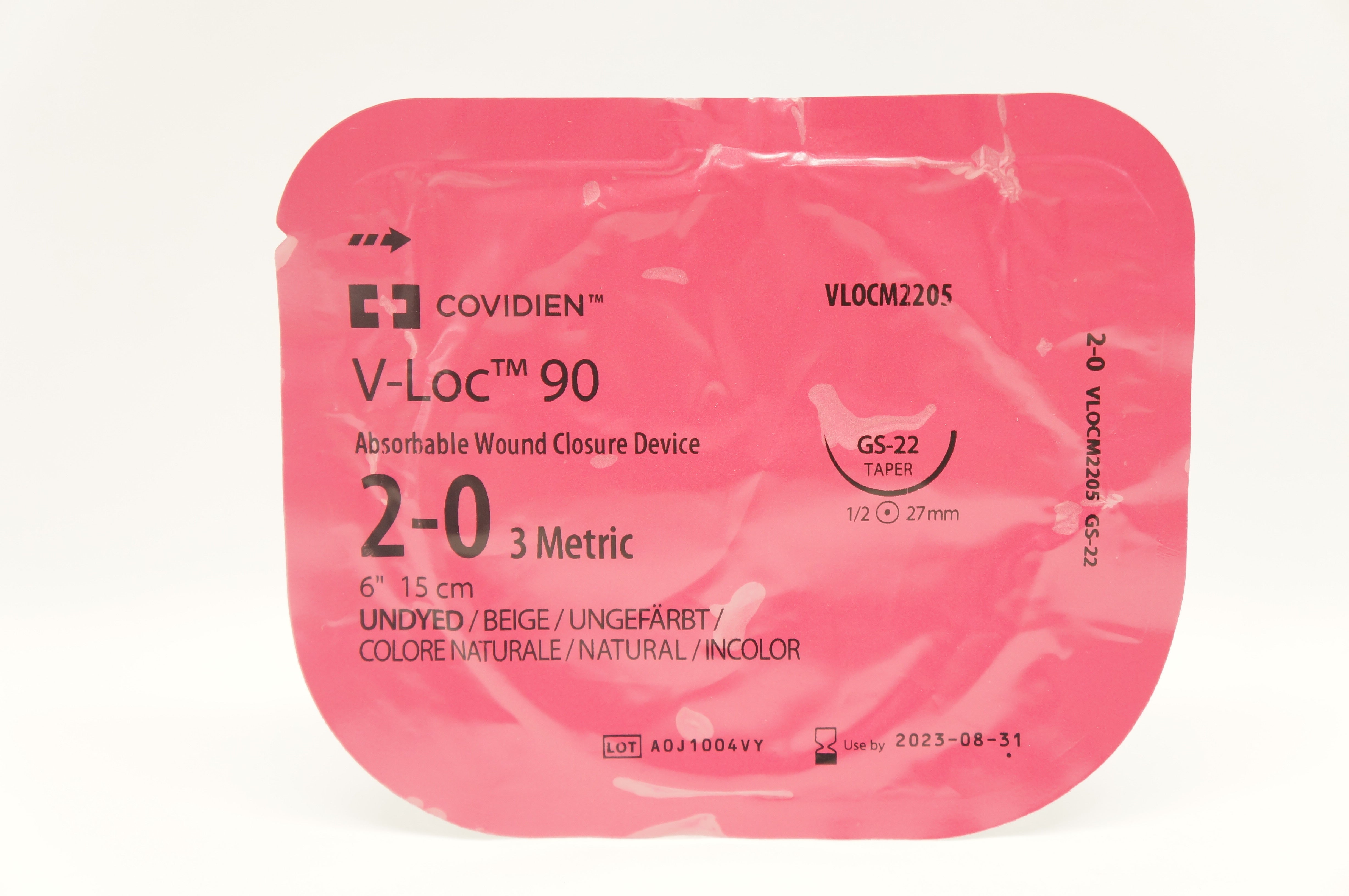 Covidien VLOCM2205 2-0 V-Loc 90 Wound Closure GS-22 Taper, 1/2 27mm, 6inch