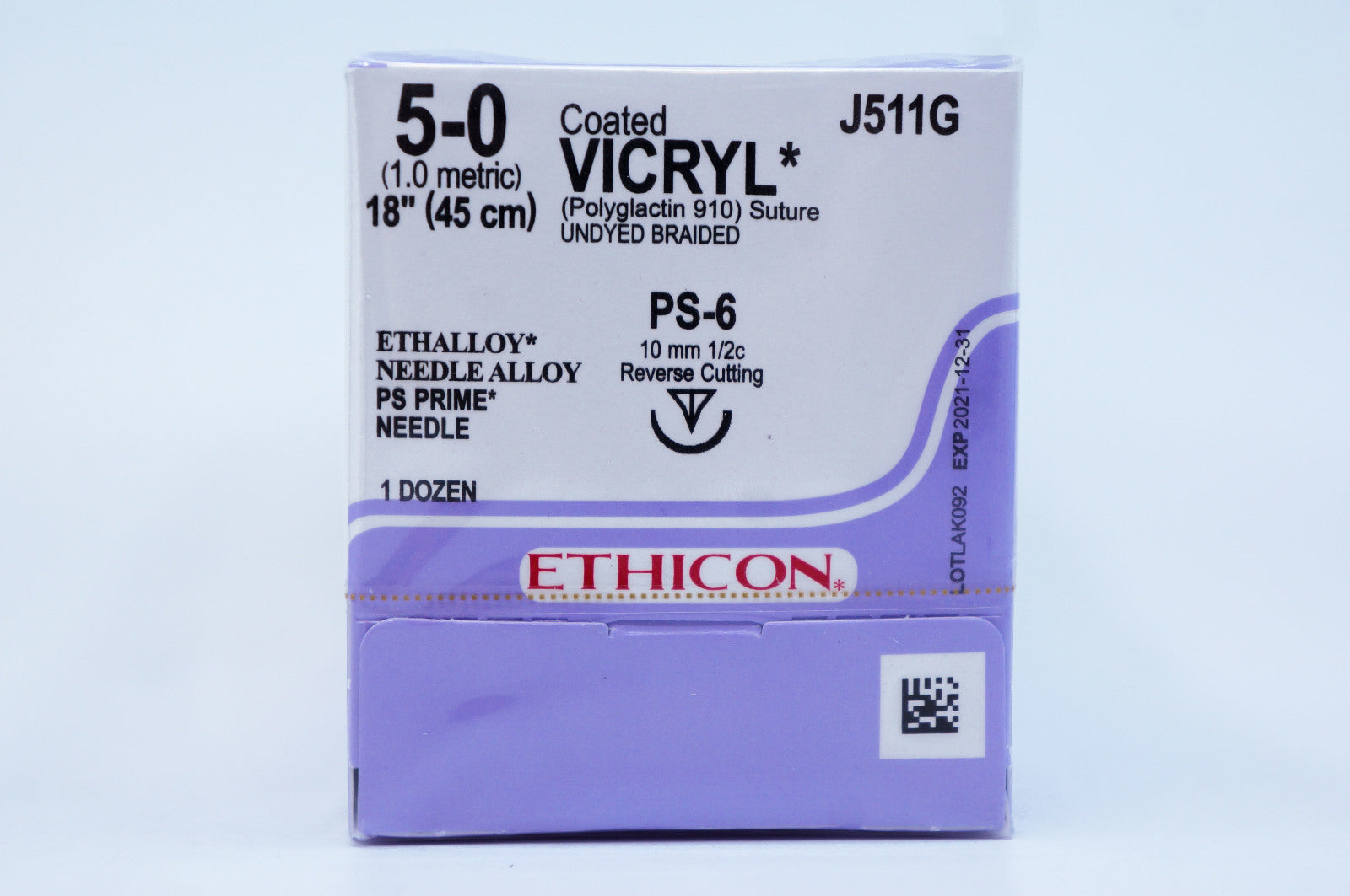Ethicon J511G 5-0 VIRYL, PS-6, 10mm 1/2c, 18inch ~ Pack of 12