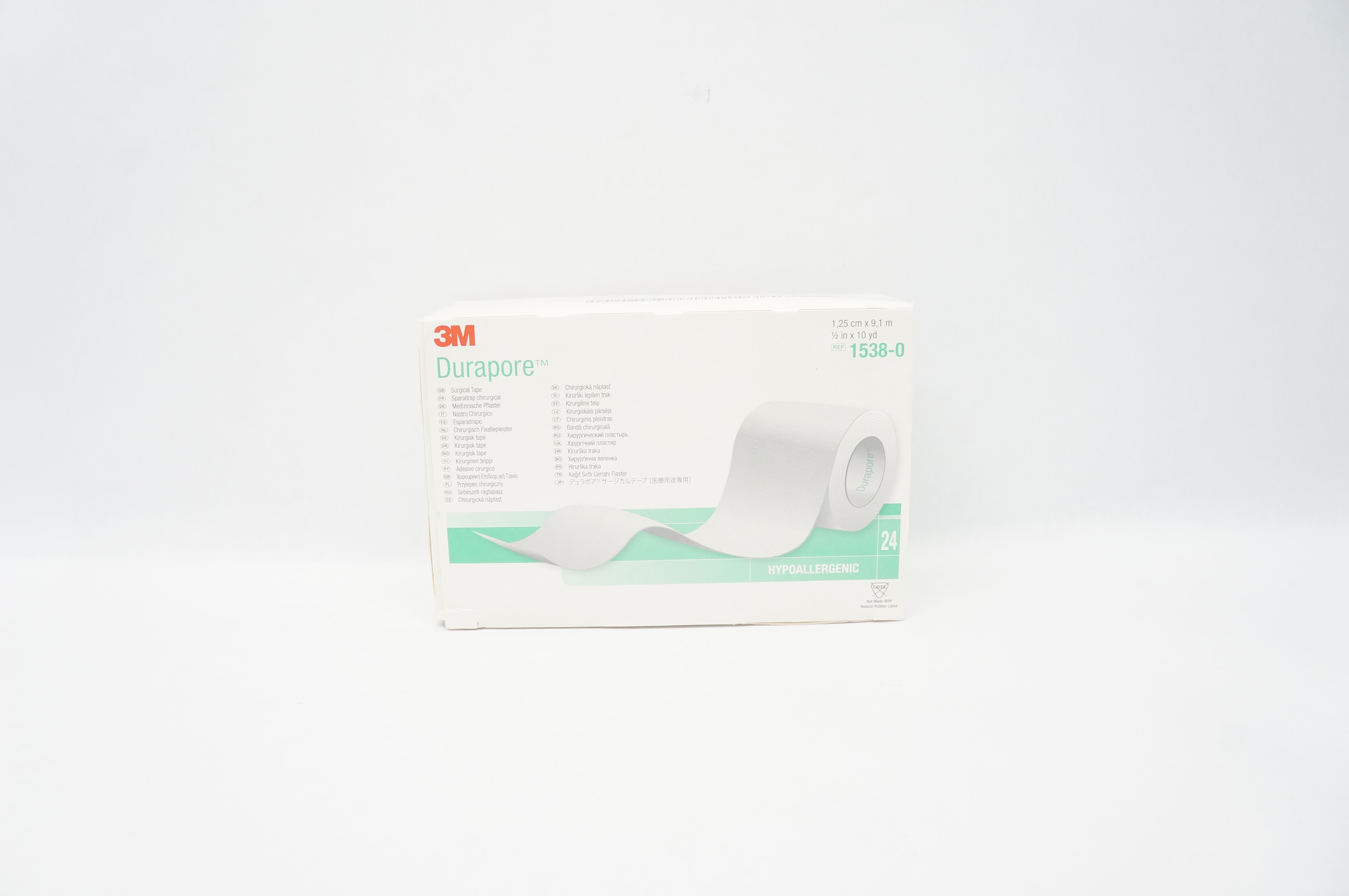 3M 1538-0 Durapore Hypoallergenic Surgical Tape 1/2 inch x 10 yd - Box of 24