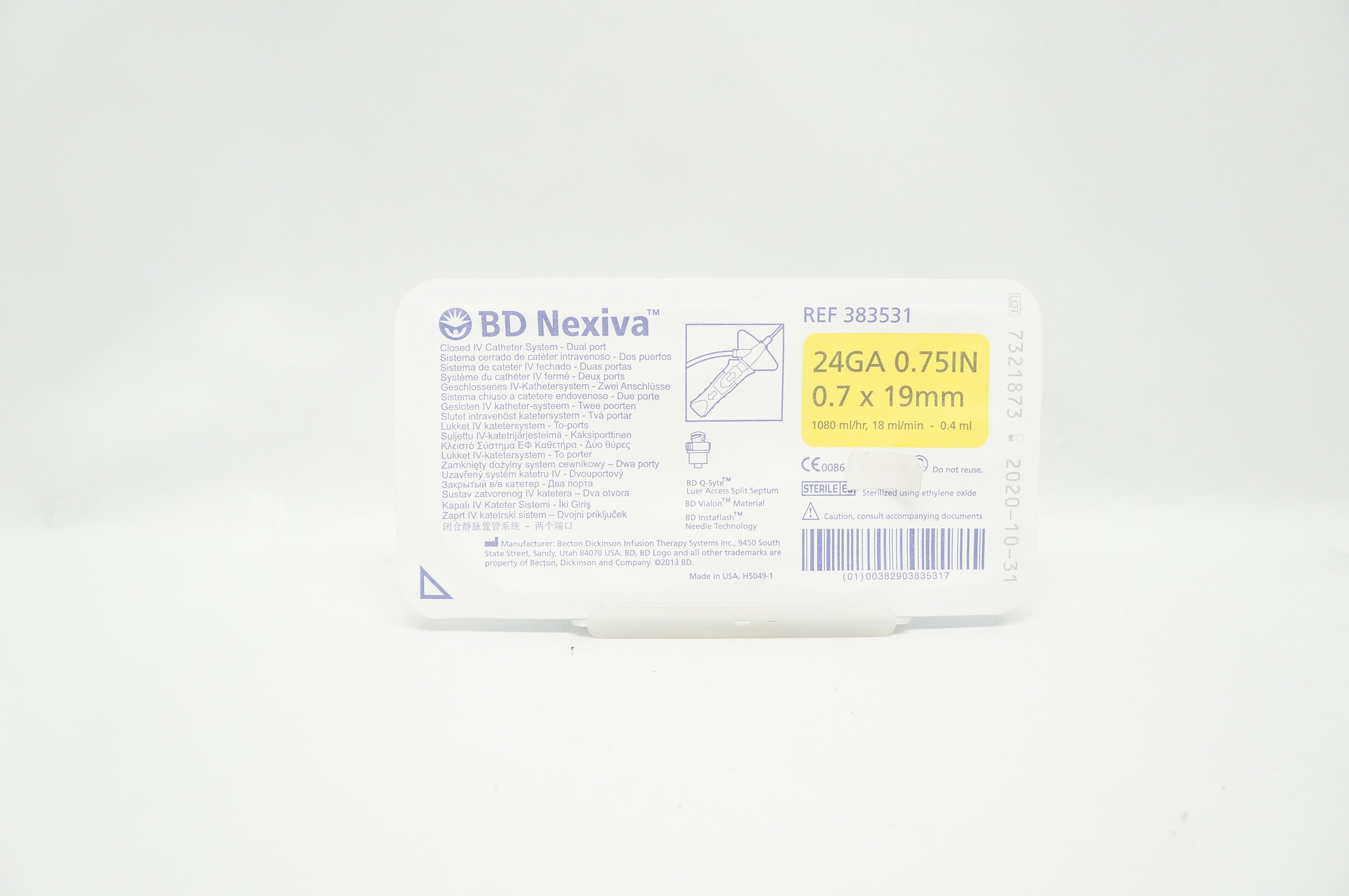 BD 383531 Nexiva Closed IV Cath. System Dual Port 24Ga x 0.75inch (x)