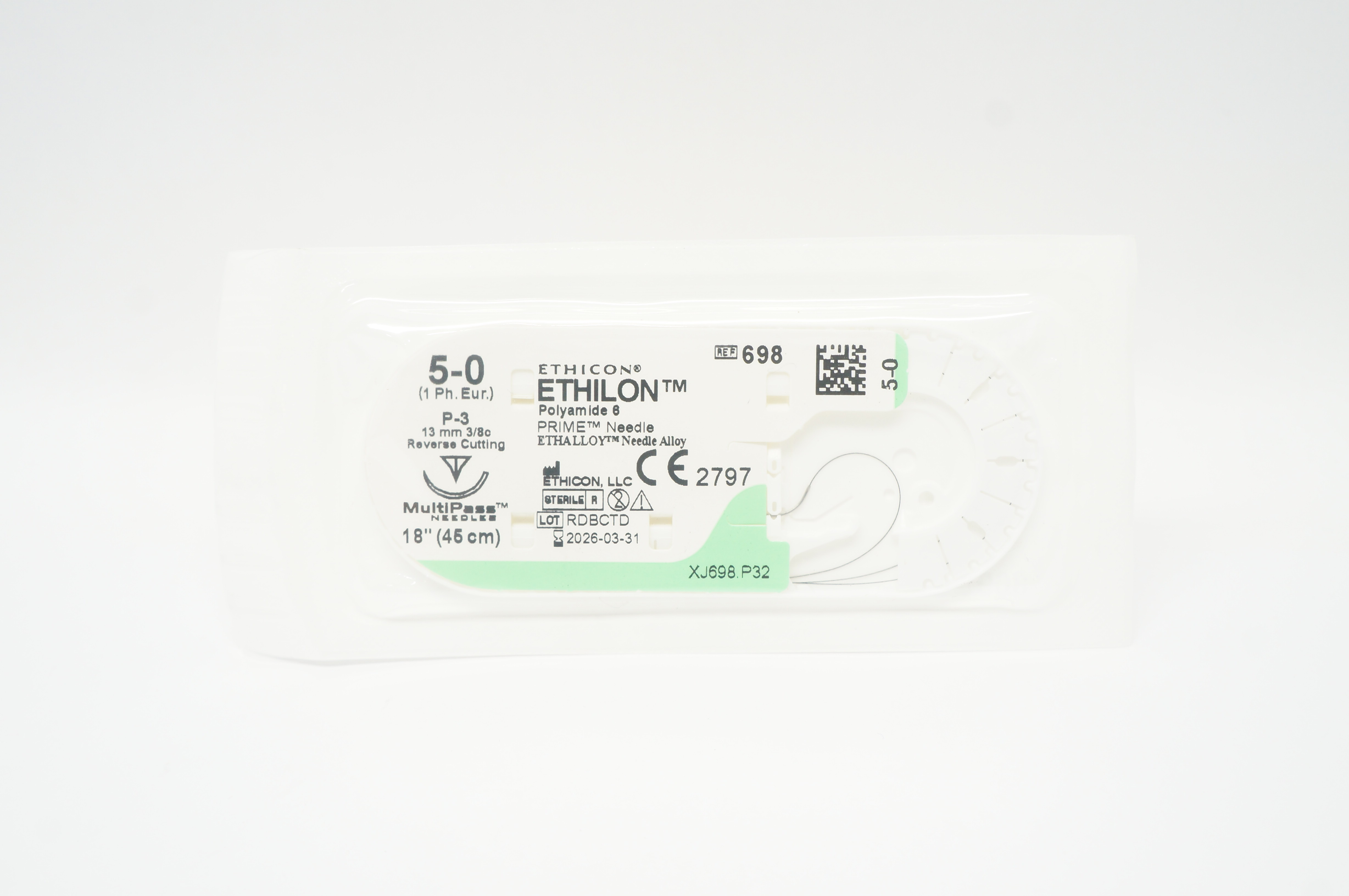 Ethicon 698 5-0 Ethilon P-3 13mm 3/8c Reverse Cutting, 18inch