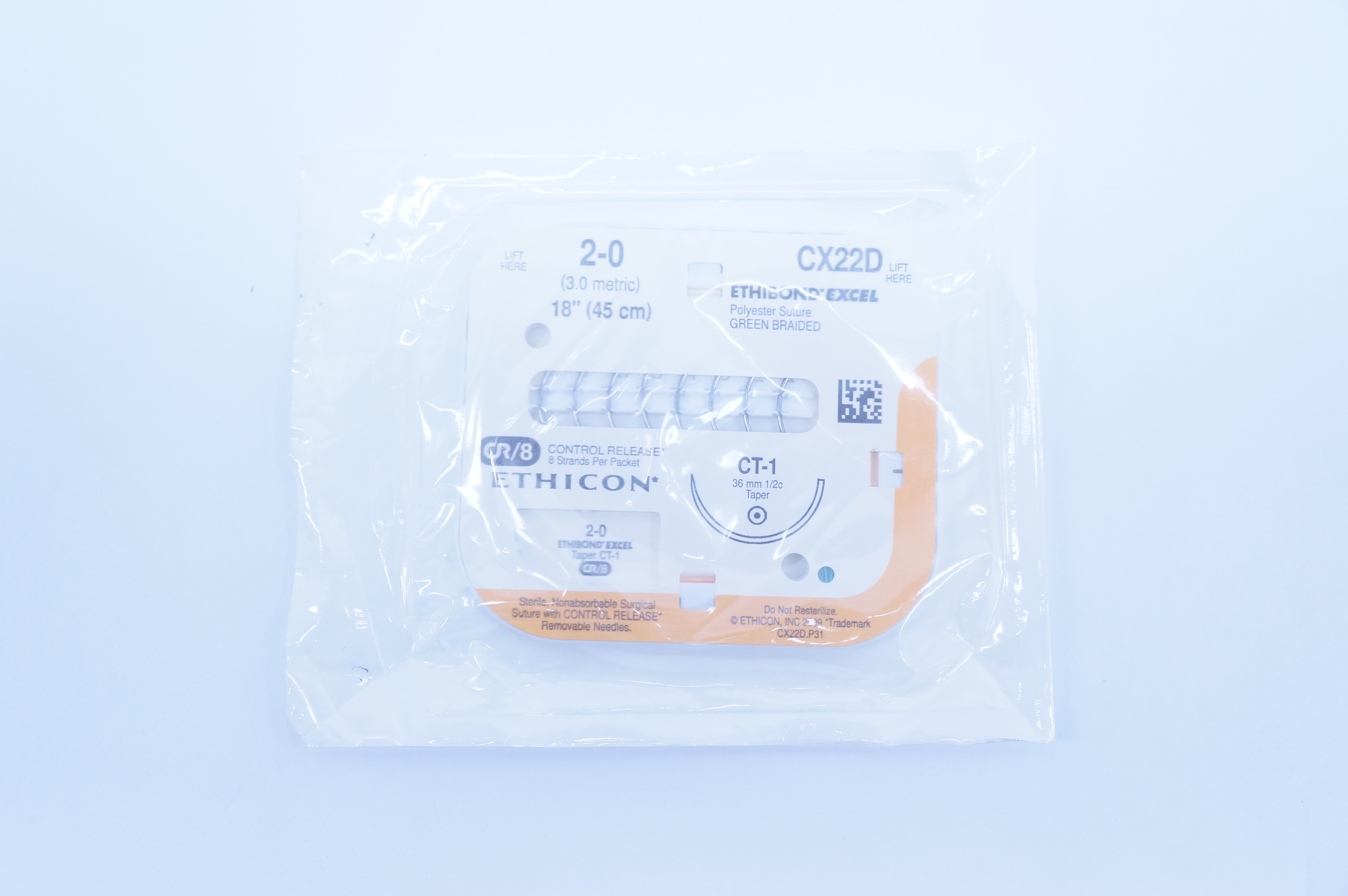 Ethicon CX22D 2-0 ETHIBOND EXCEL, CT-1, 1/2 36mm, 18inch