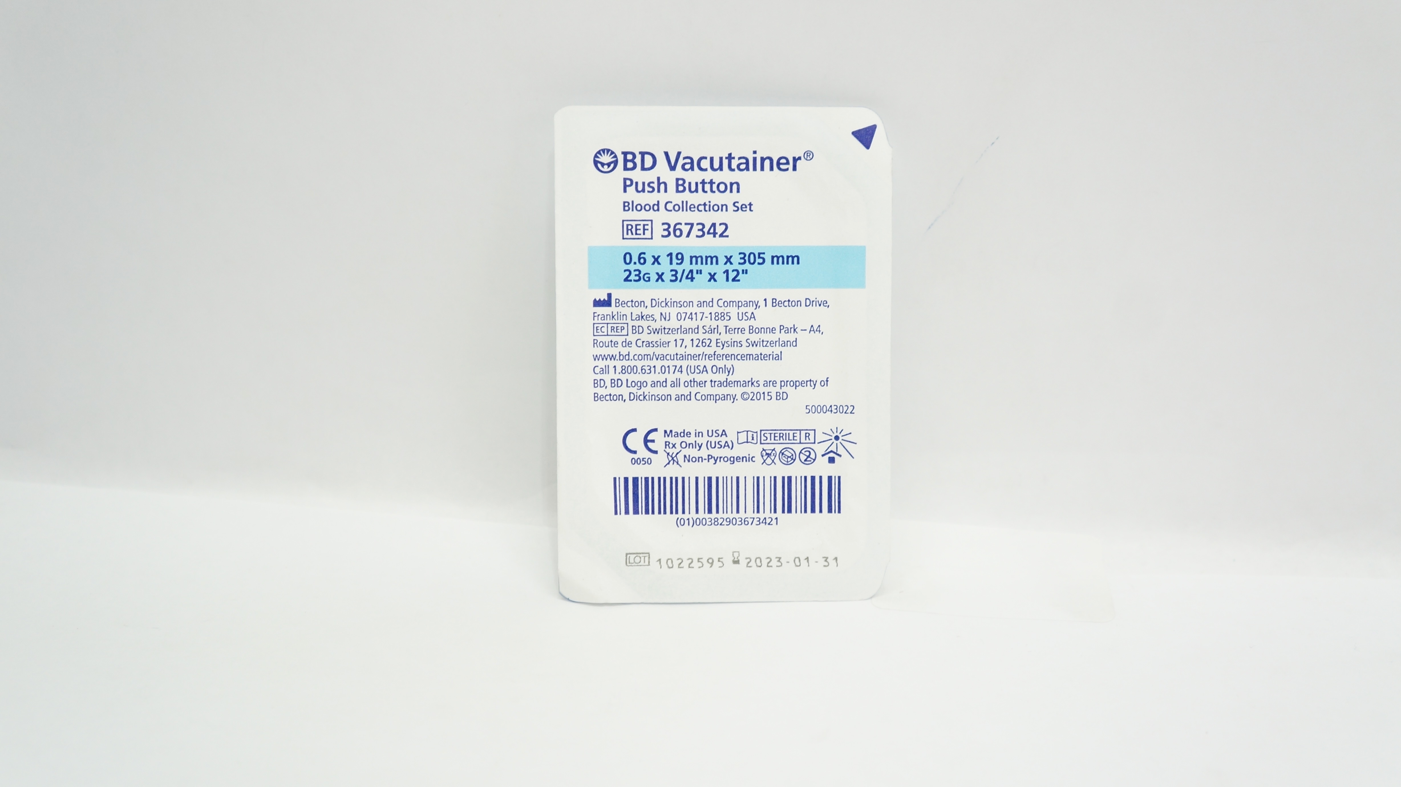 BD 367342 Vacutainer Push Button Blood Collection Set 23G x 3/4inch x 12inch (x)