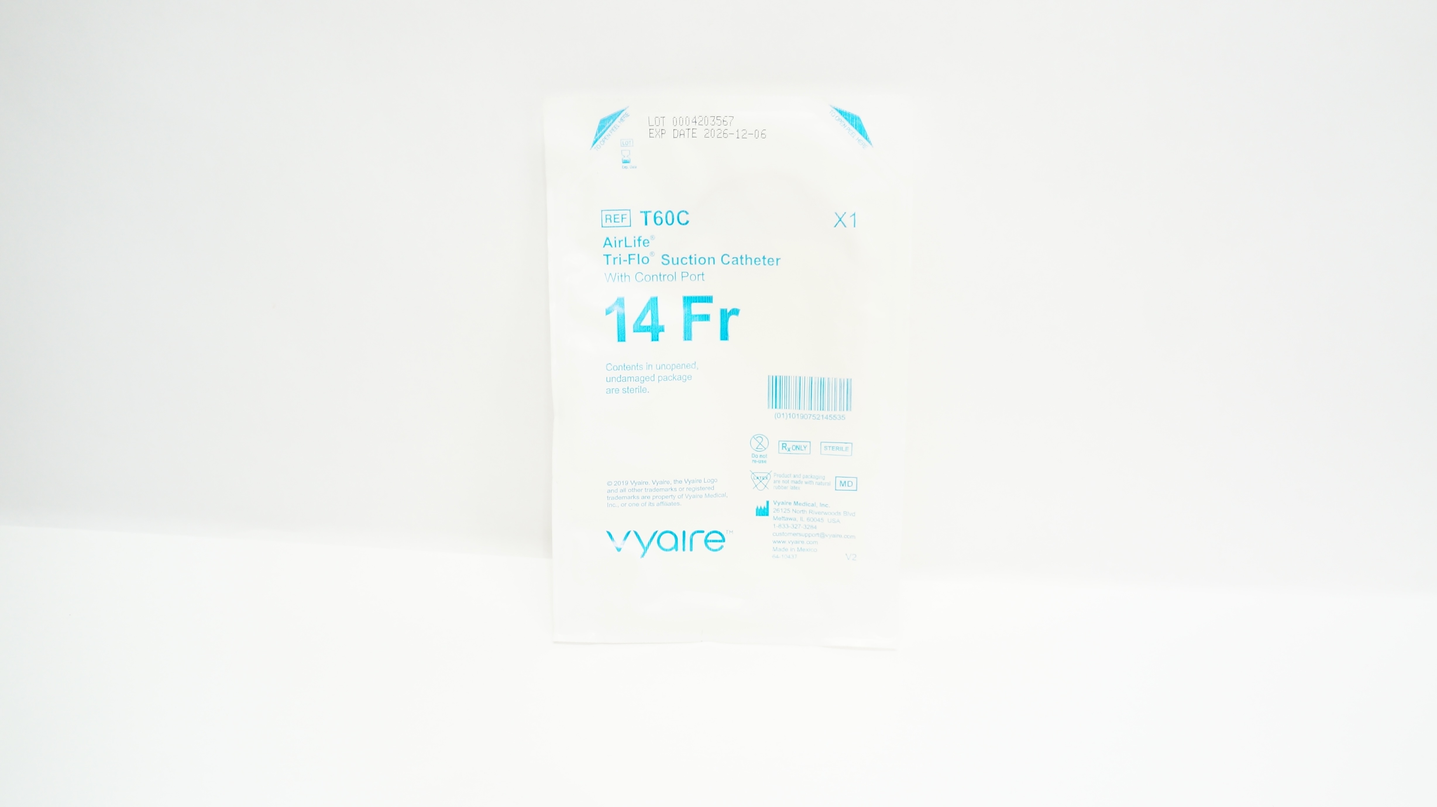 Vyaire T60C AirLife Tri-Flo Suction Cath. with Control Port, 14Fr