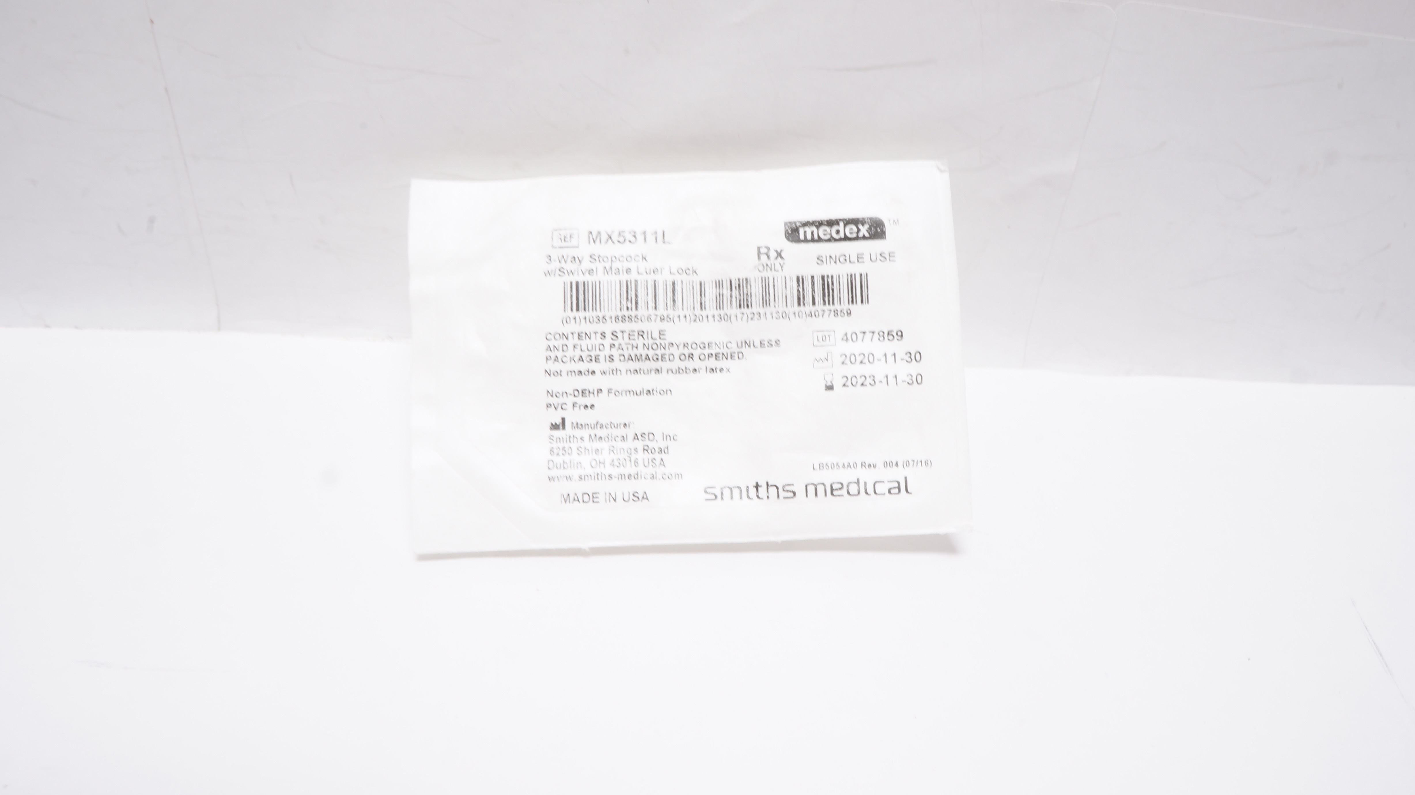 Smiths Medical MX5311L Medex 3-Way Stopcock with Swivel Male Luer Lock (x)