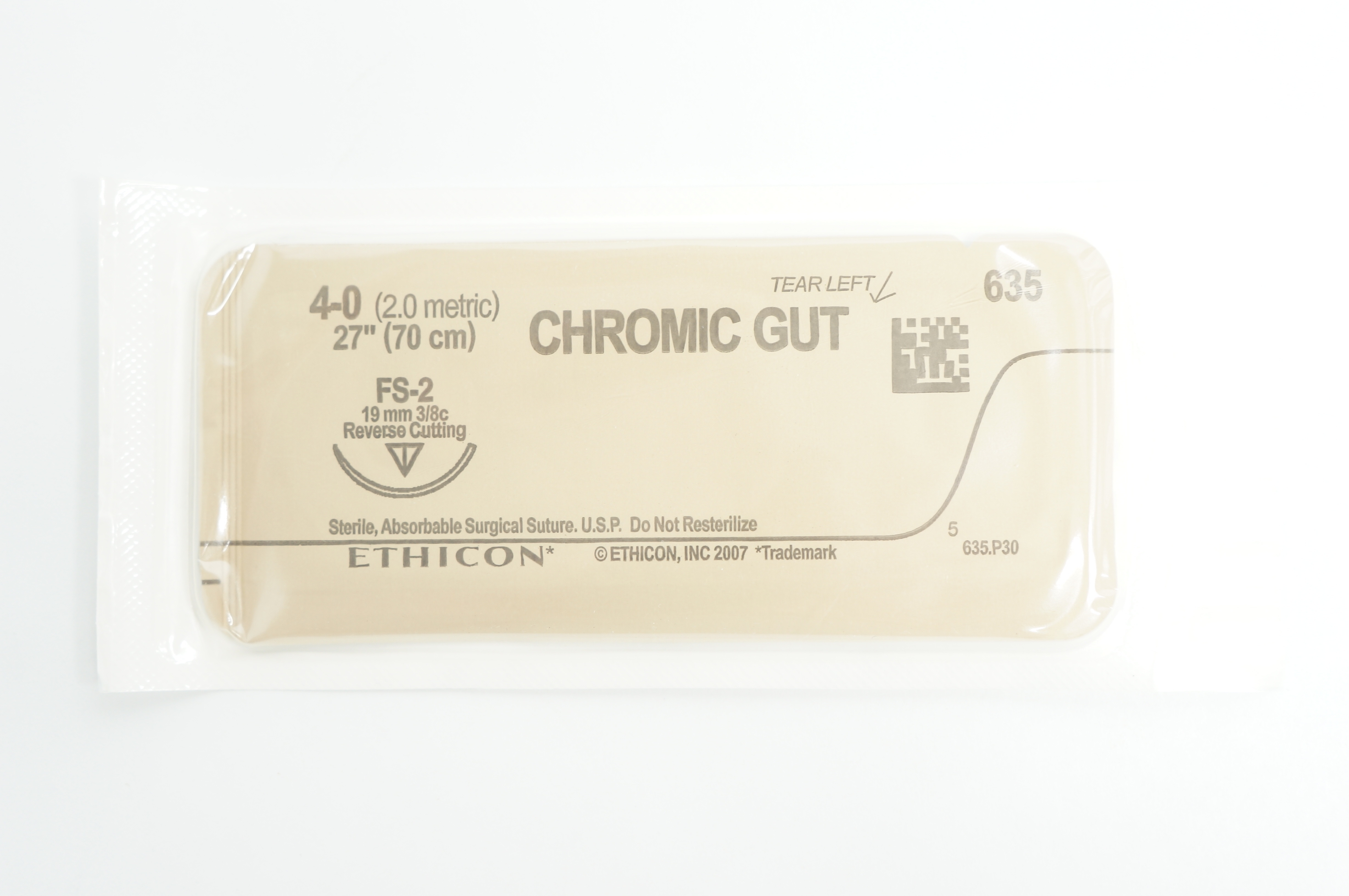 Ethicon 635 4-0 CHROMIC GUT FS-2, 19mm 3/8c Reverse Cutting, 27inch (x)