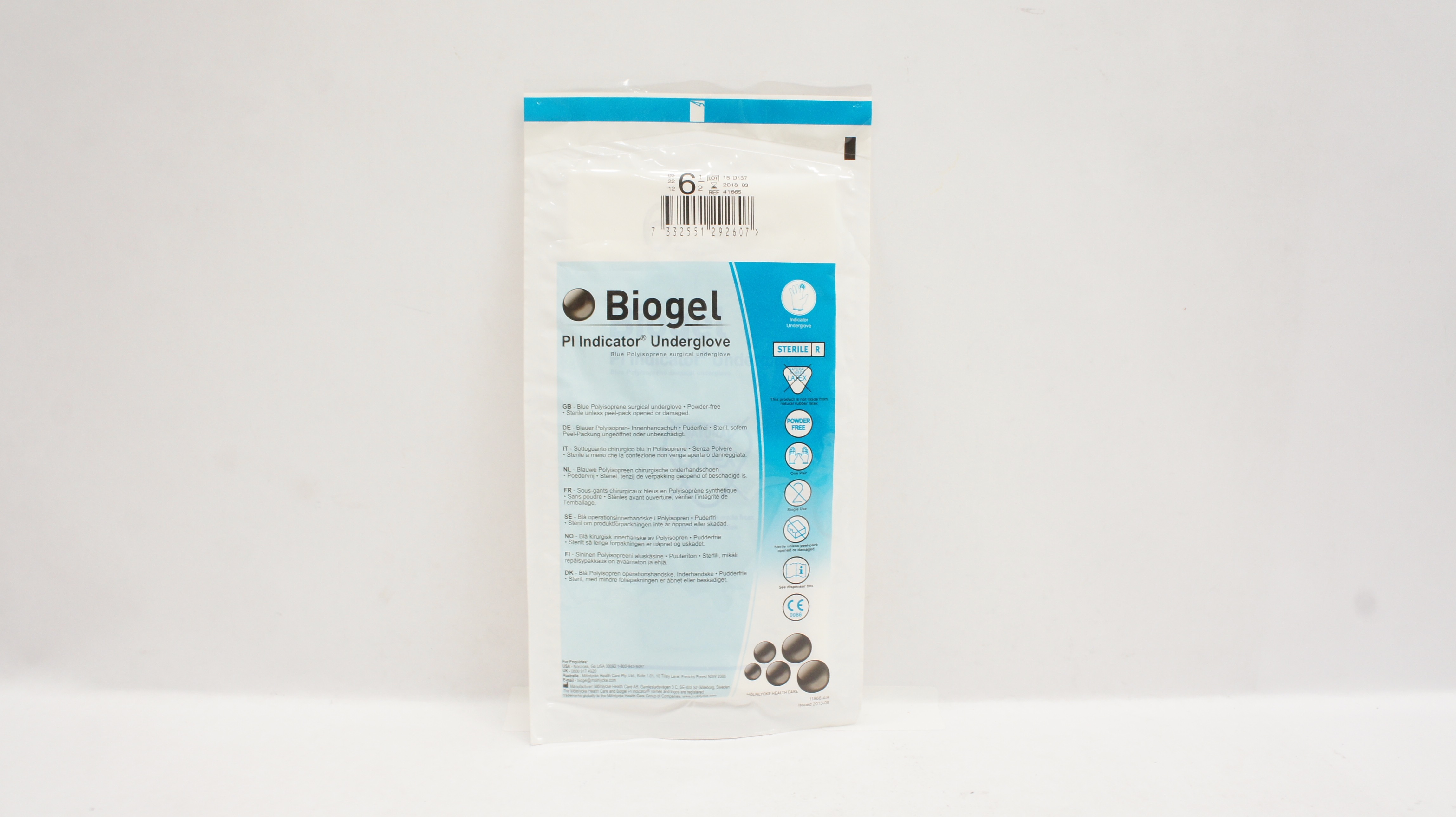 Mölnlycke HealthCare 41665 Biogel Pl Indicator Surgical Underglove Size 6-1/2(x)