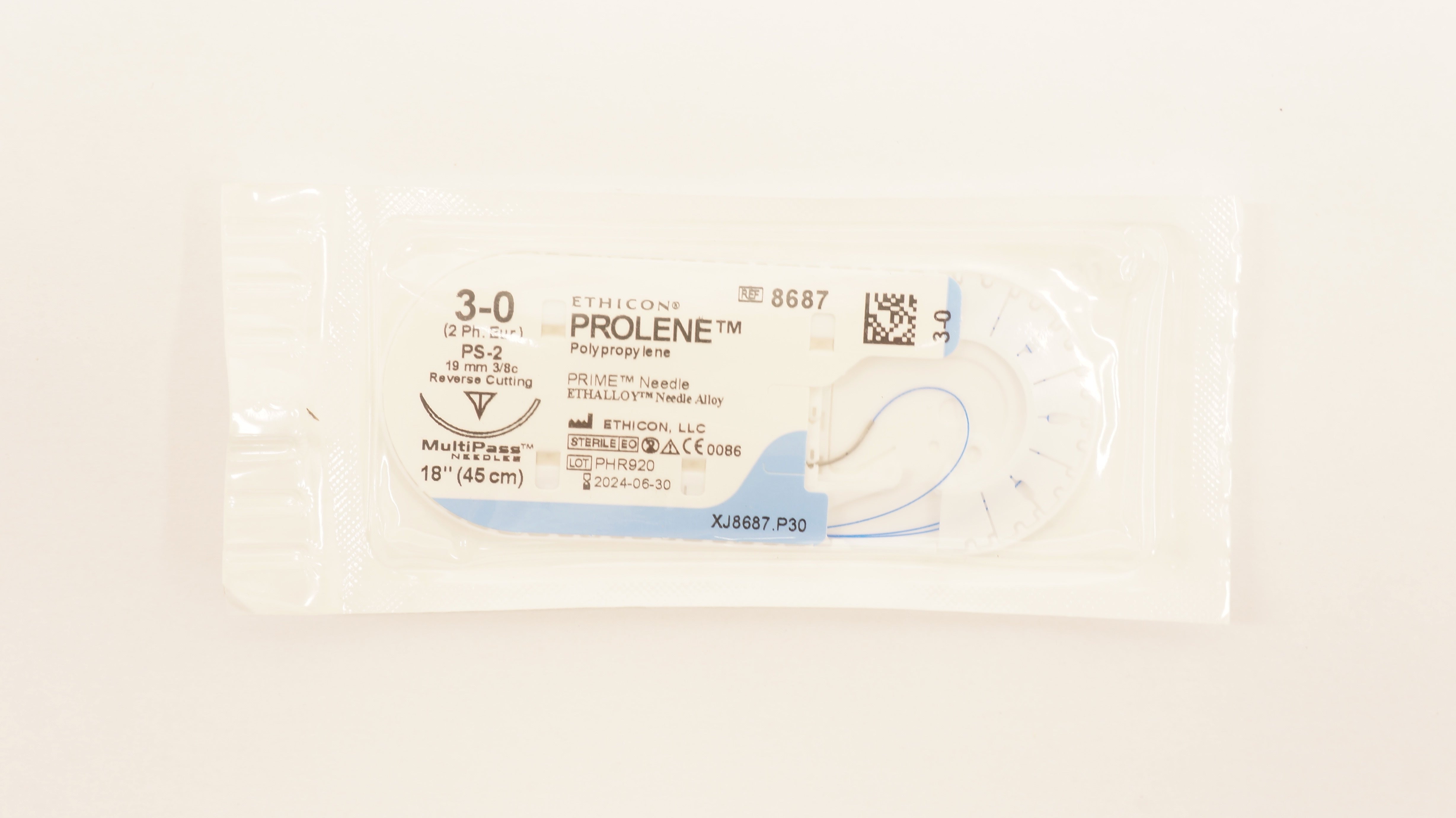 Ethicon 8687 3-0 Prolene Polypropylene Stre PS-2 19mm 3/8c ReverseCutting 18inch