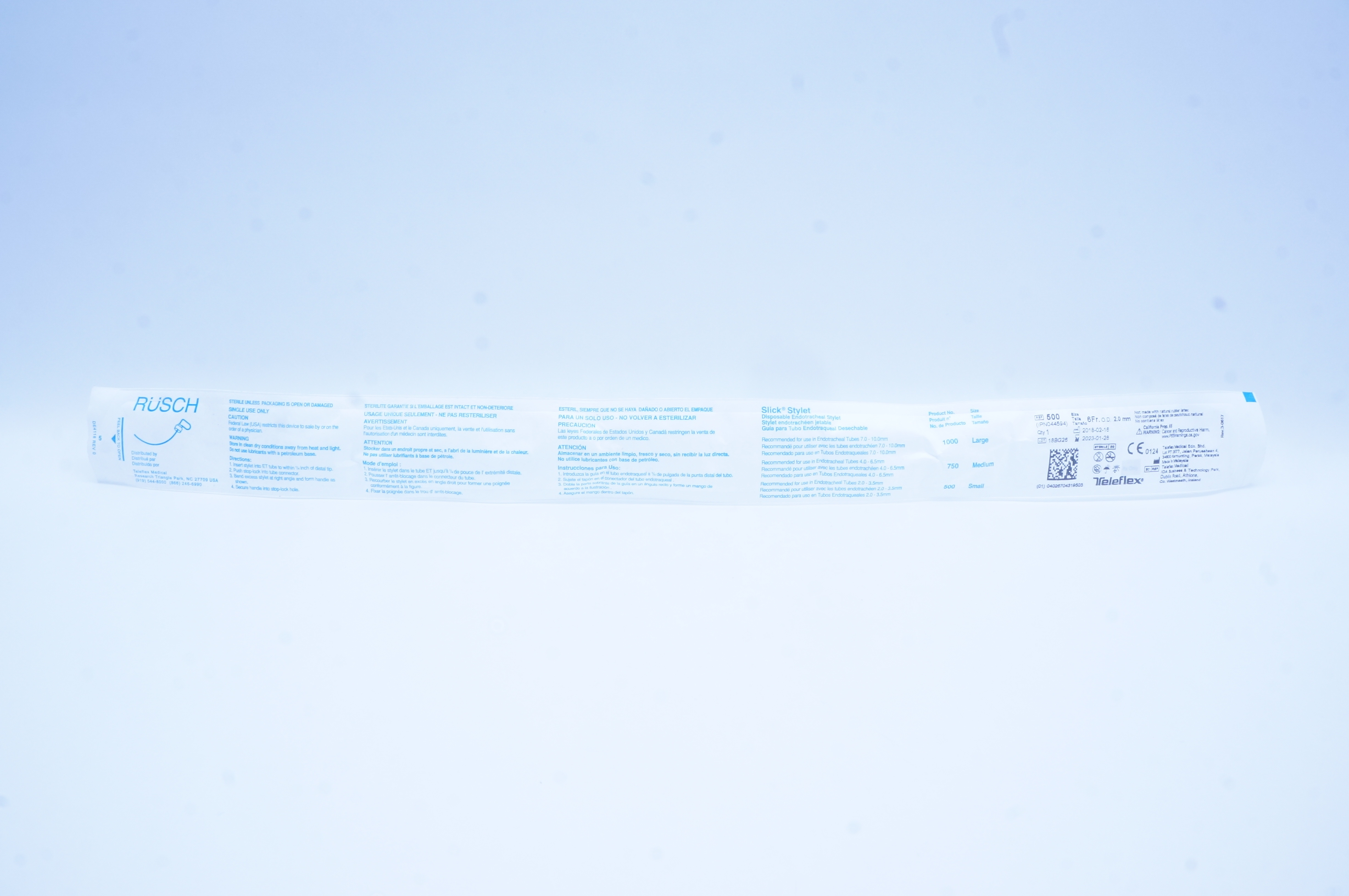 Teleflex 500 Rusch Slick Stylet Disposable Endotracheal Stylet 6Fr O.D. x 2.0mm