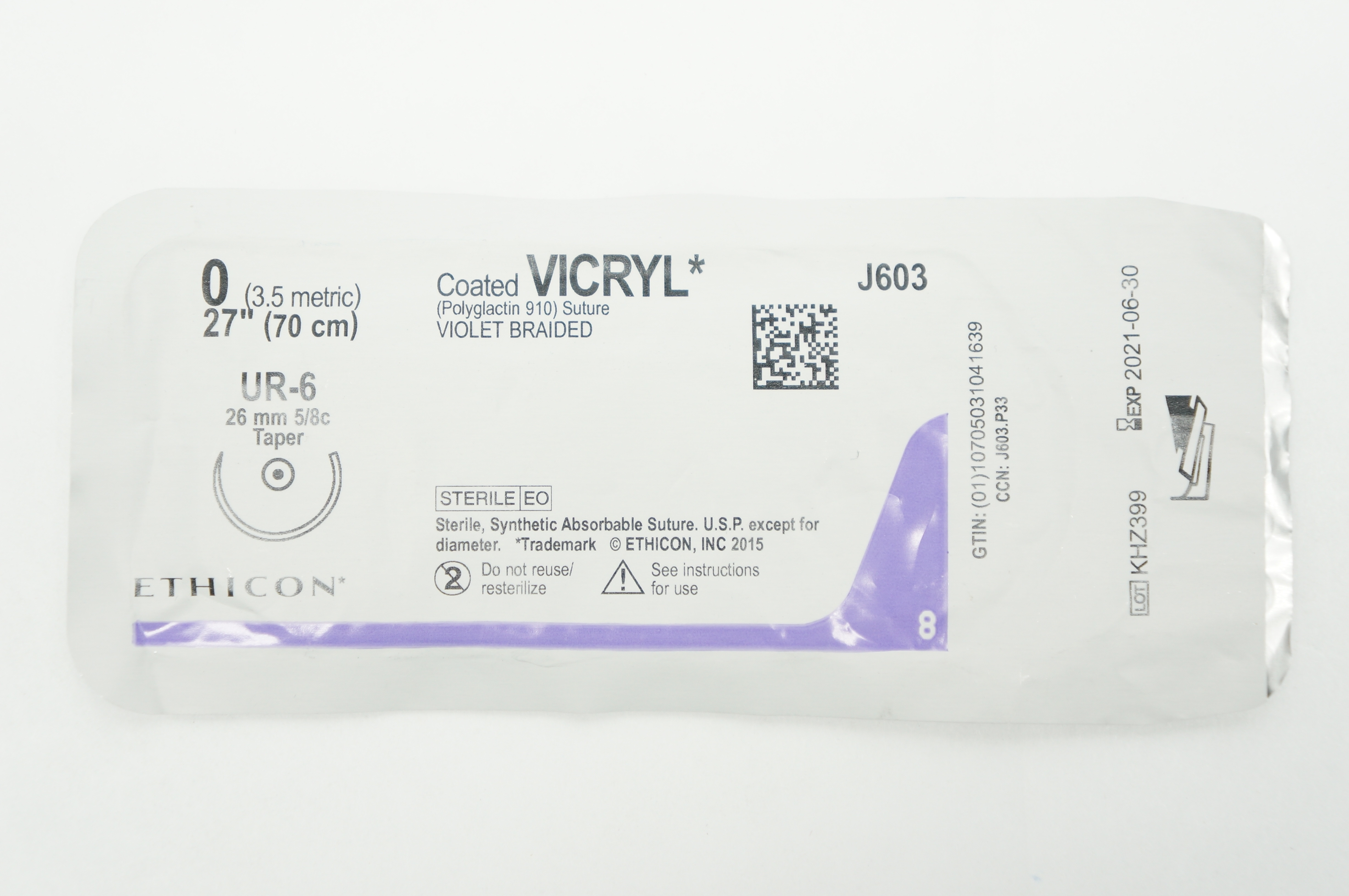 Ethicon J603 0 VICRYL UR-6 26mm 5/8c Taper 27inch