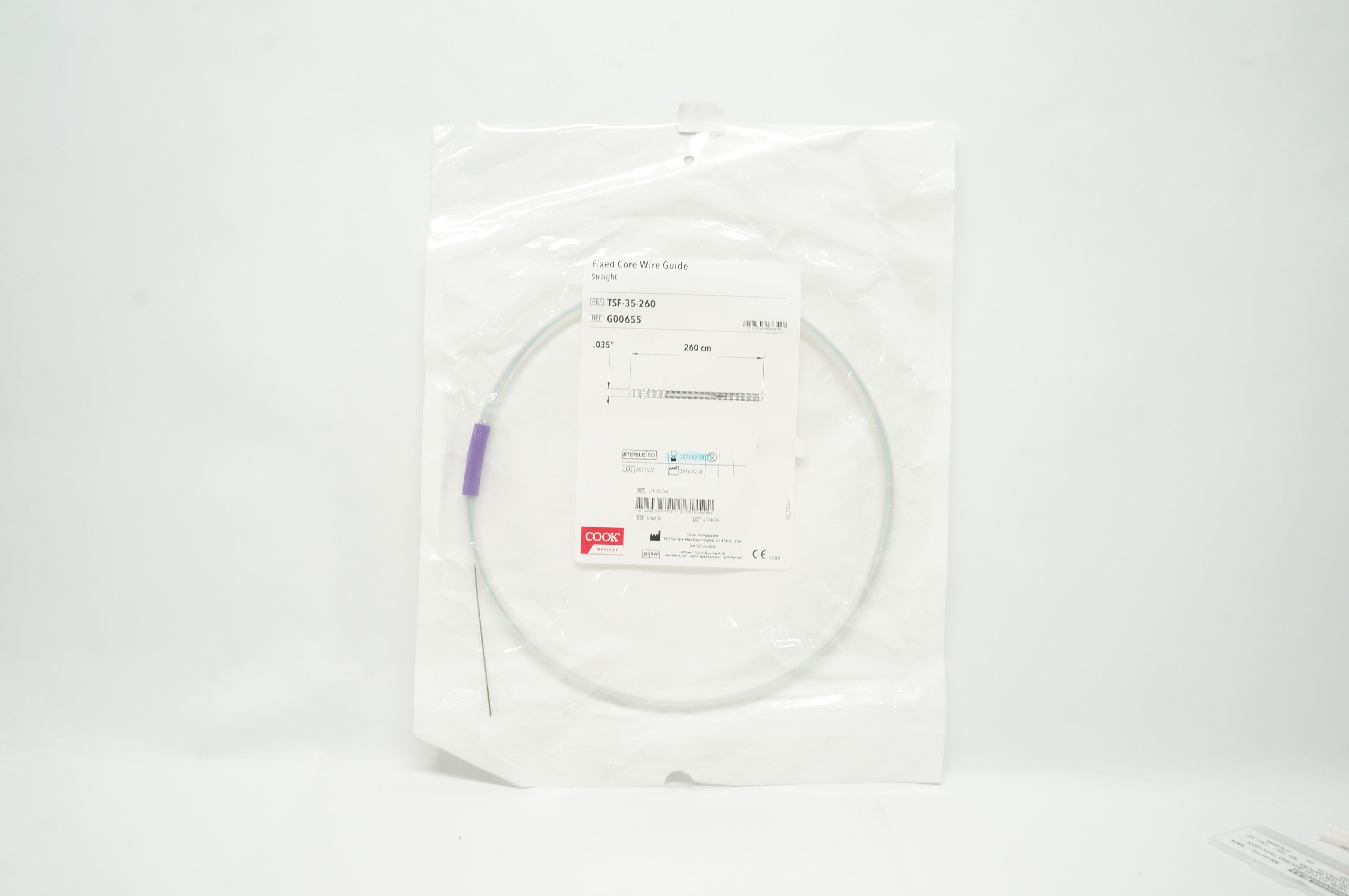 Cook Medical G00655 Fixed Core Wire Guide, Straight .035inch x 260cm