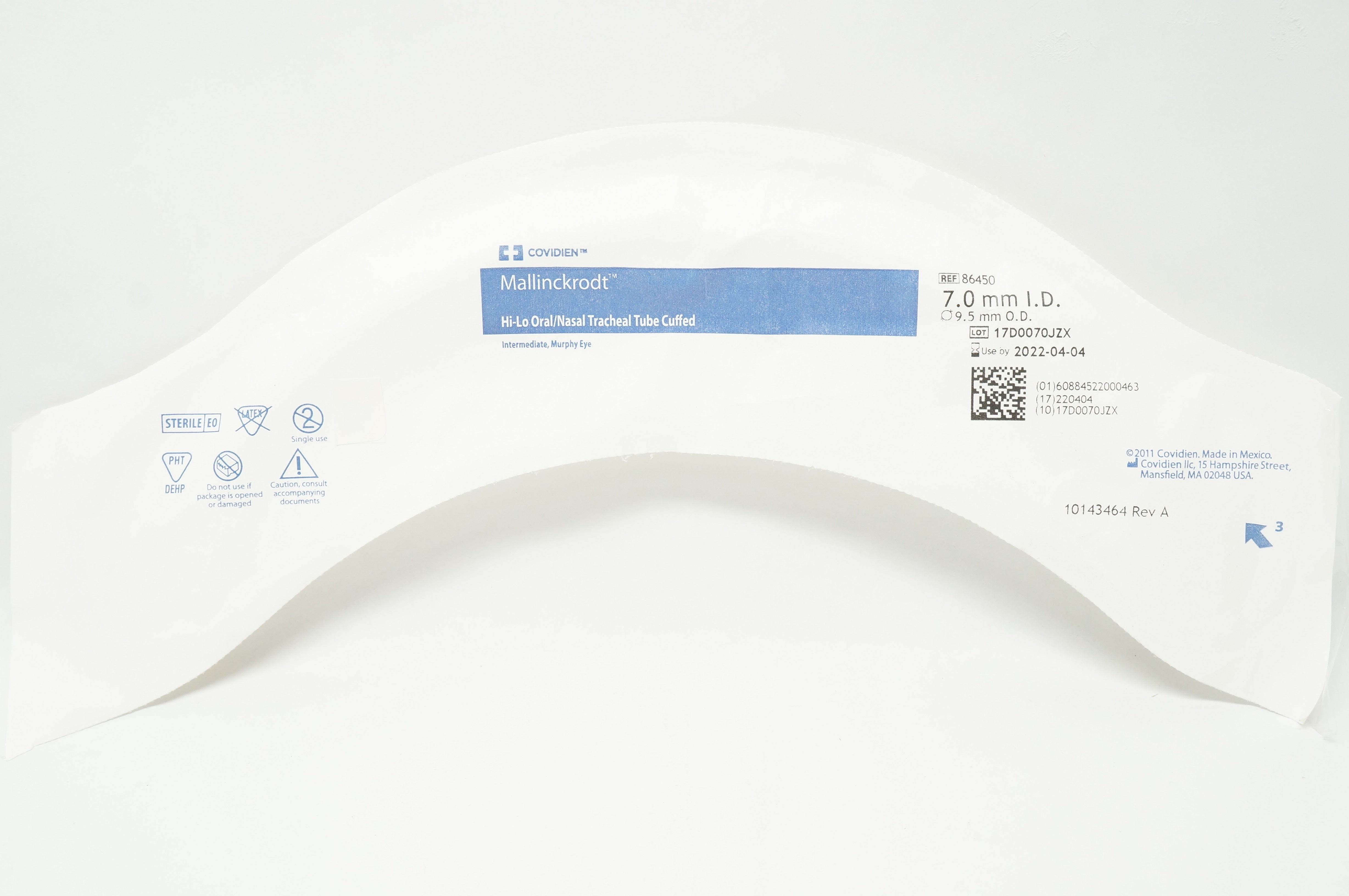 Covidien 86450 Mallinckrodt Oral/Nazal Tracheal Tube Cuffed 7.0mm ID 9.5mm OD