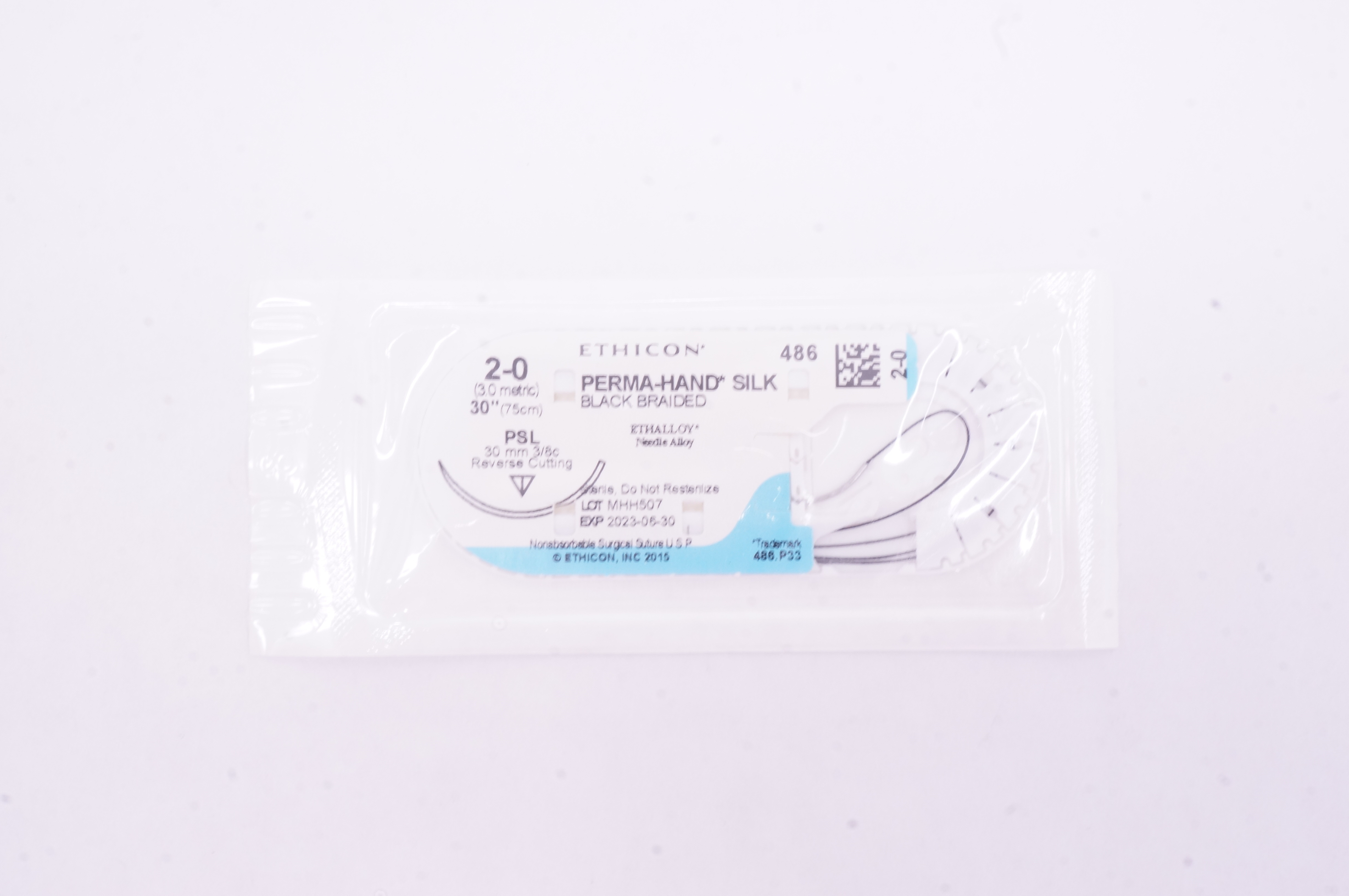 Ethicon 486 2-0 Perma-Hand Silk Stre PSL 30mm 3/8c Reverse Cutting 30inch