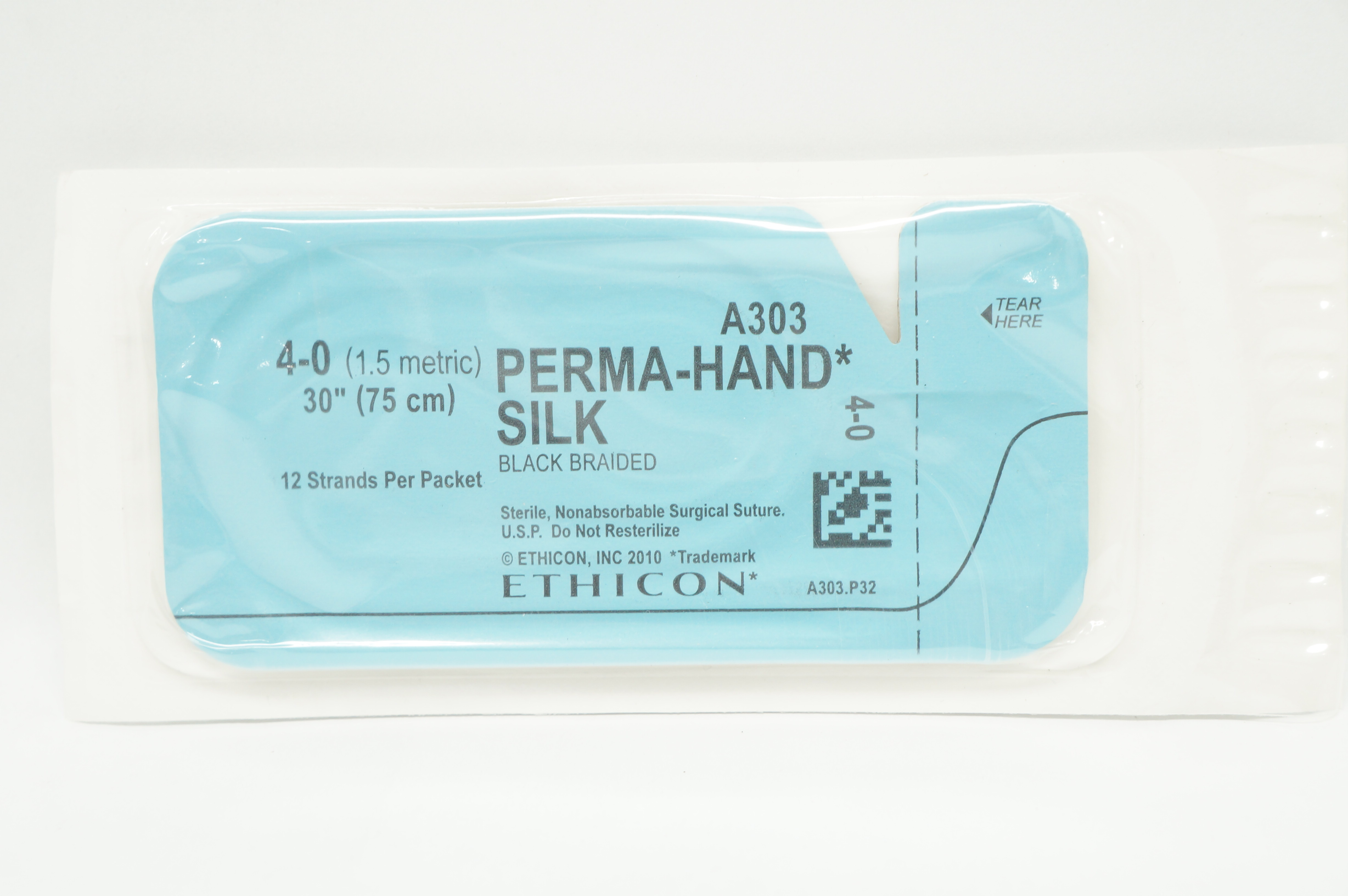 Ethicon A303 4-0 Perma-Hand Silk Surgical Stre, Black Braided 30 inch