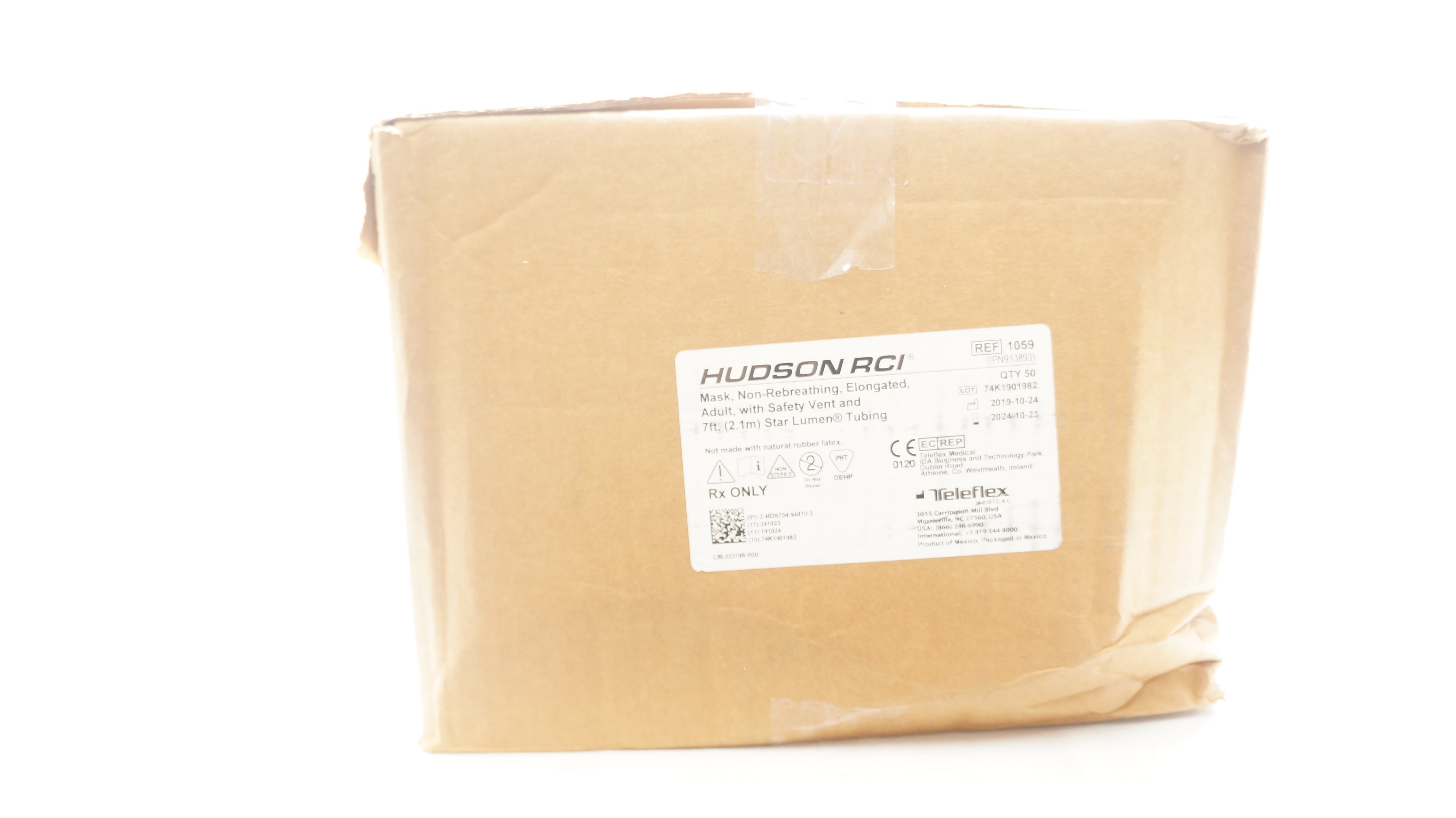 Teleflex 1059 Hudson RCI Adult Non-Rebreathing Mask w/Safety Vent- Case of 50(x)