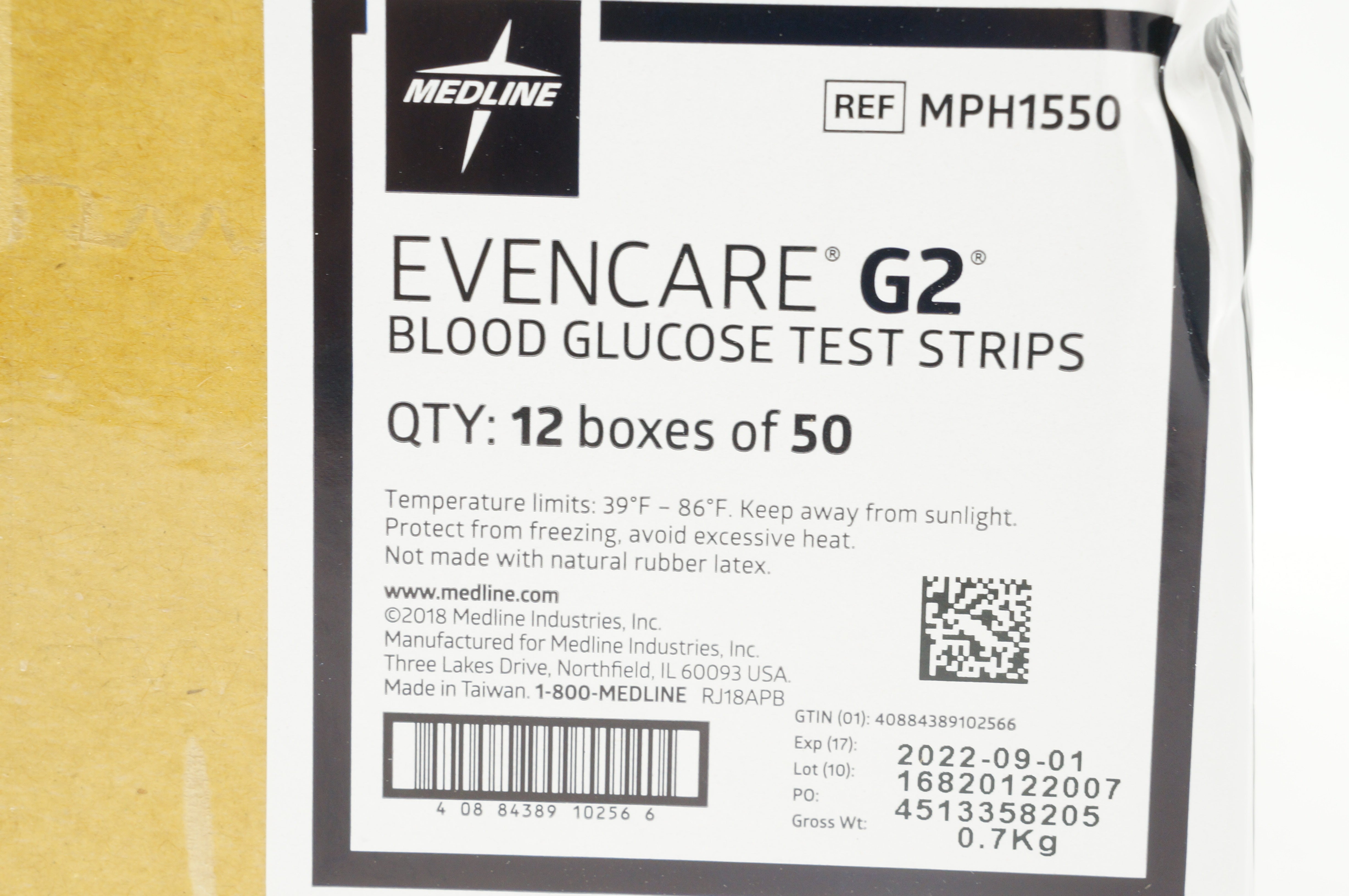 Medline MPH1550 Evencare G2 Blood Glucose Test Strips - Case of 600