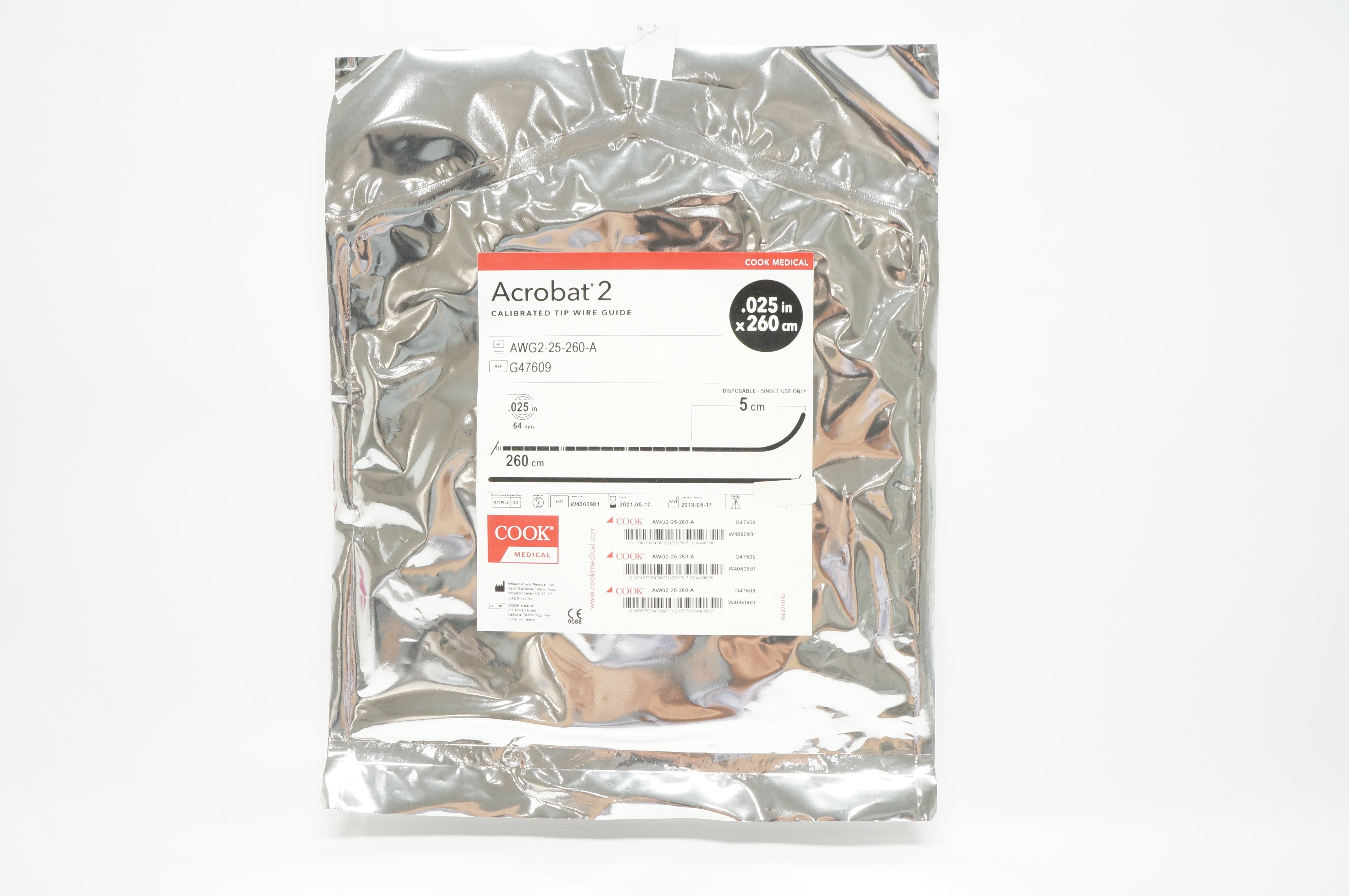 Cook Medical G47609 Acrobat Calibrated Tip Wire Guide .025 inch x 260cm (x)