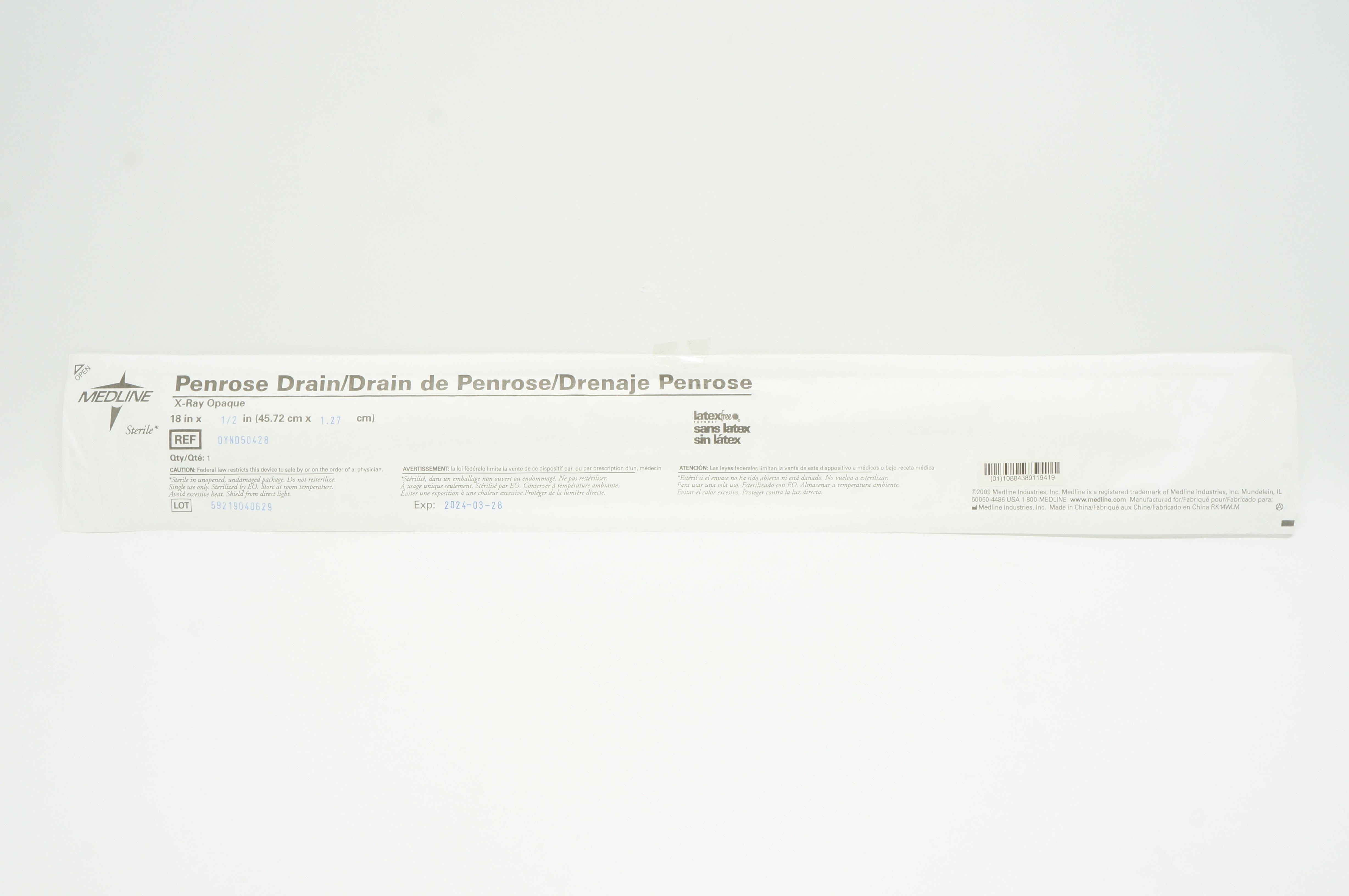 Medline DYND50428 Penrose Drain 18inch x 1/2inch